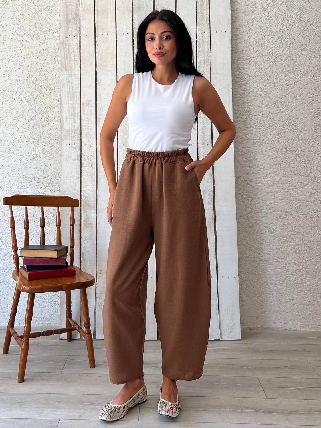 Kahve Keten Salaş Pantolon