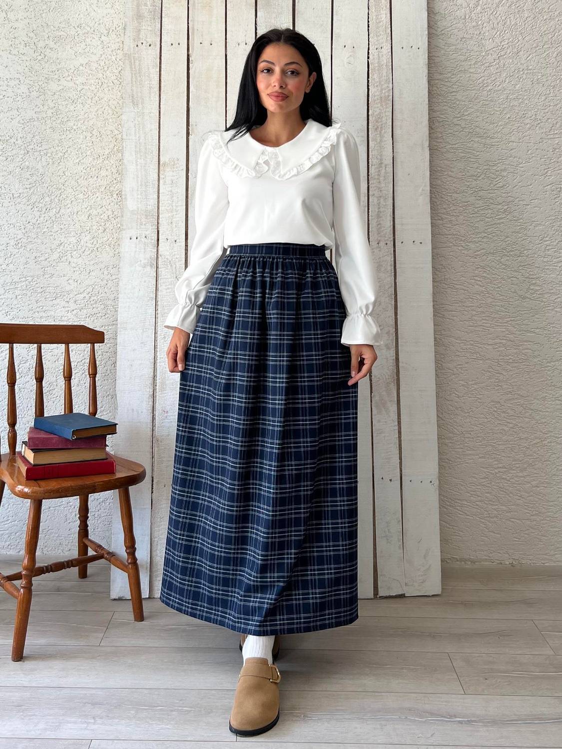 Lacıvert Ekose Kloş Etek