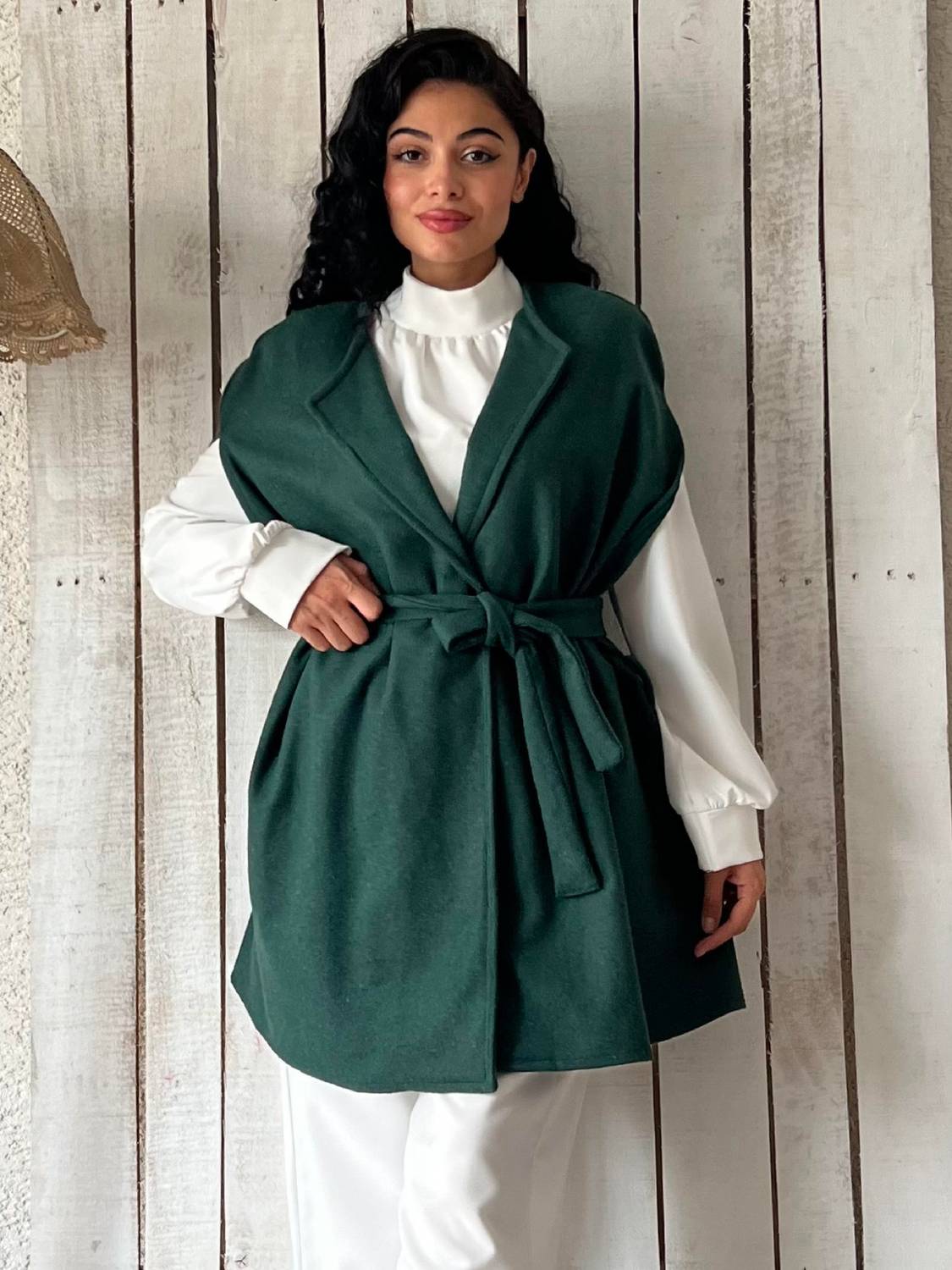 Zümrüt Yeşili Kaşe Panço