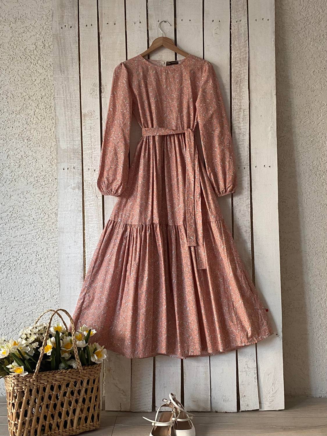 Tesettür Turuncu Çıtır Poplin Kat-Kat Elbise