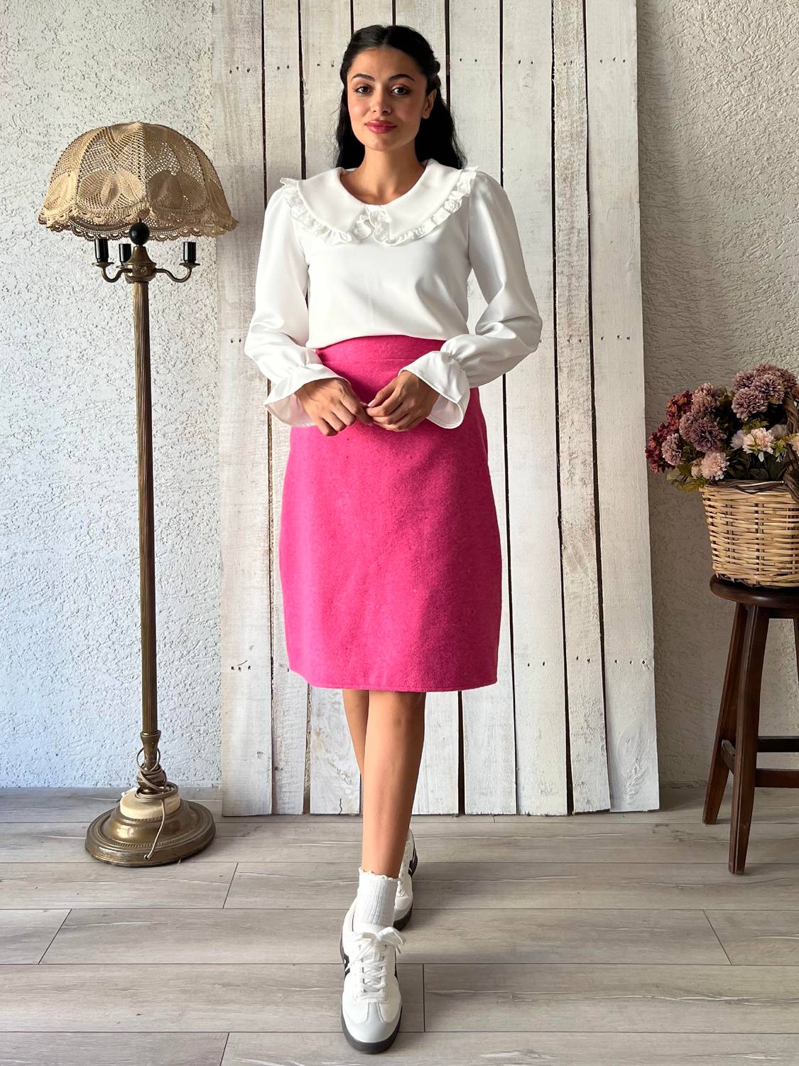 Fuşya Pembesi Kısa Kaşe Etek