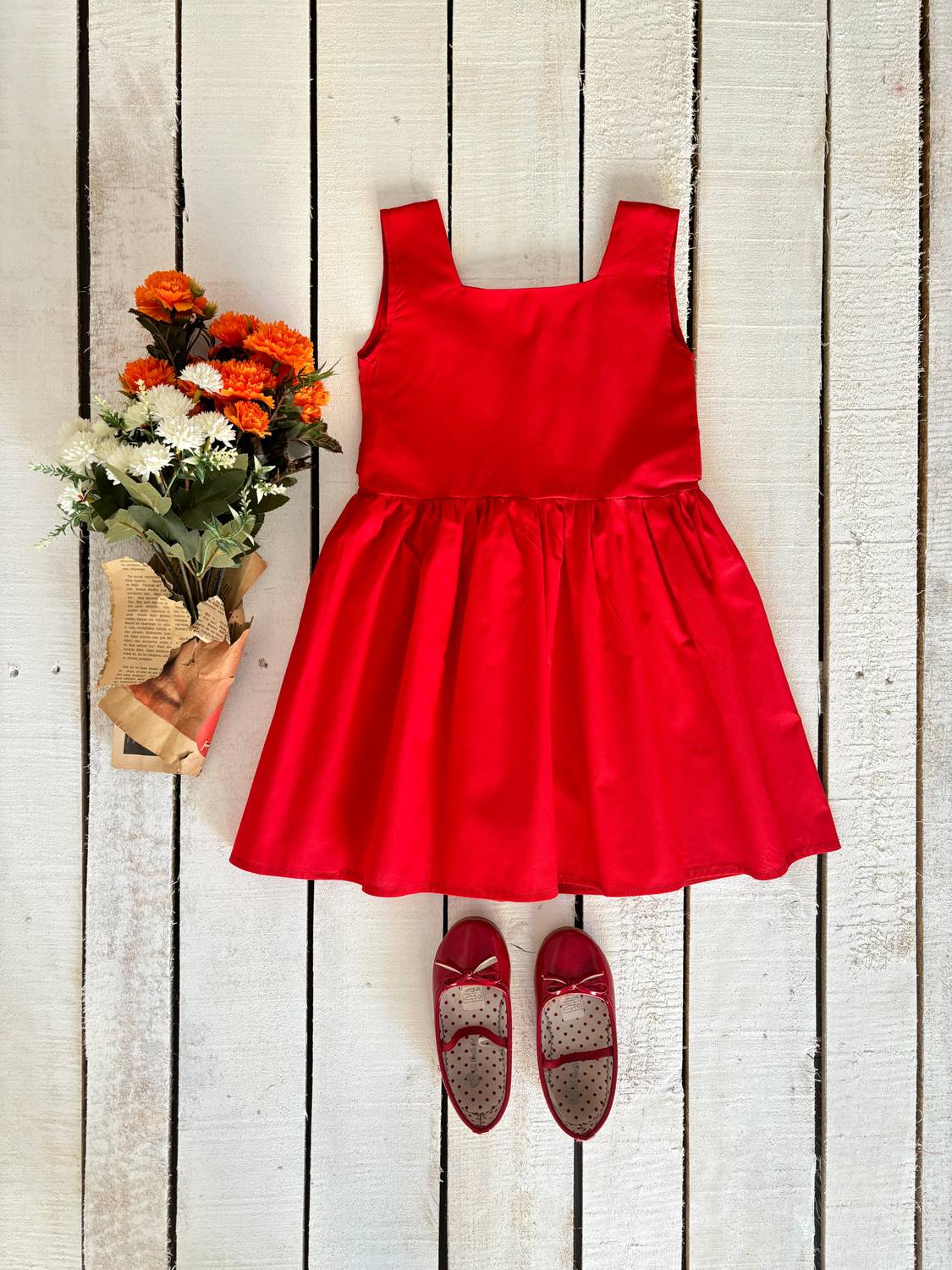 Червона сукня без рукавів з квадратним вирізом для дівчаток 8-9 років, легкий поплін, ручне або делікатне прання, стильний дизайн