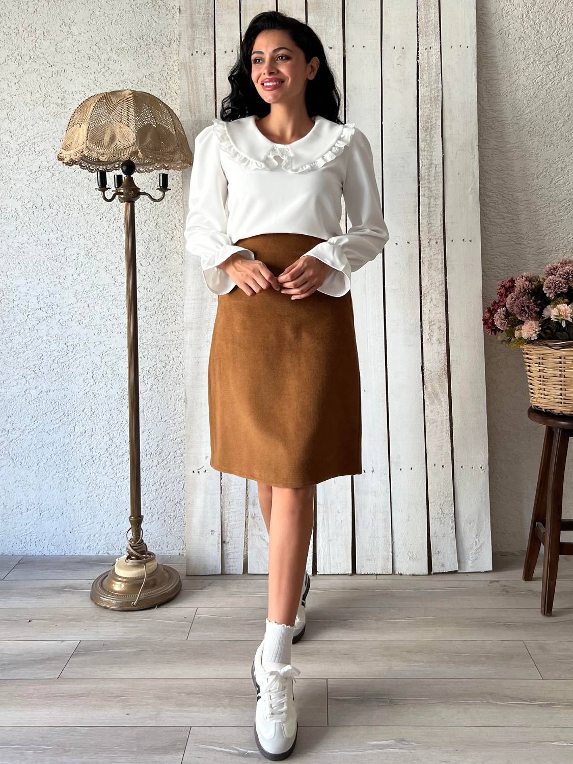 Camel Rengi Kısa Kaşe Etek