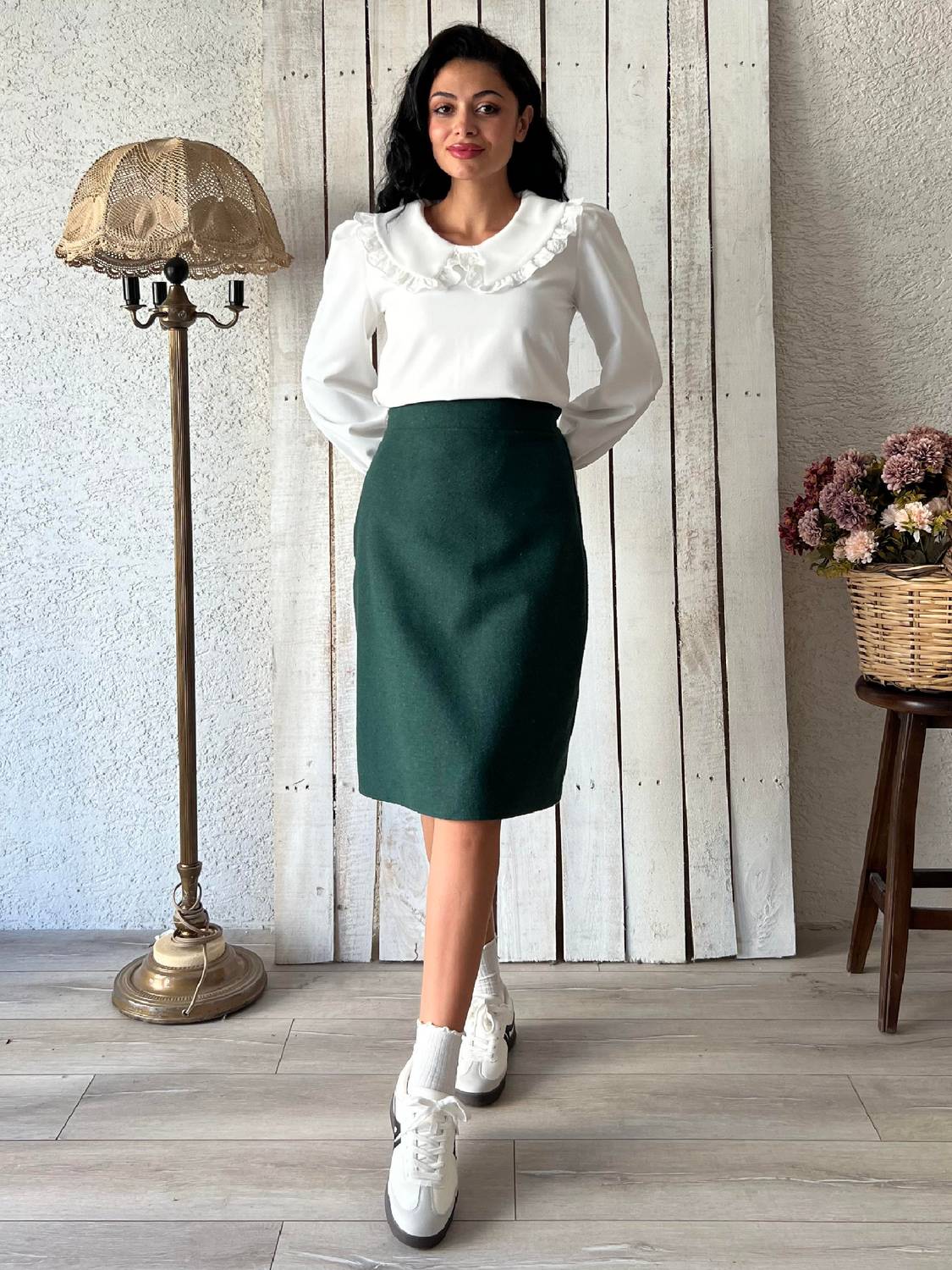Zümrüt Yeşili Kısa Kaşe Etek