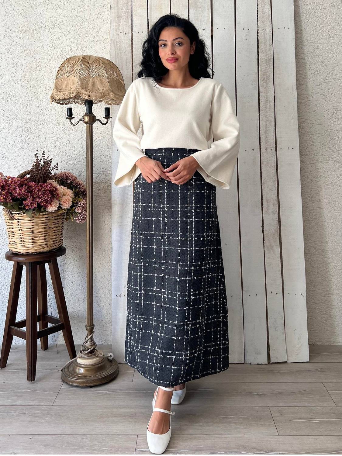  Uzun Antrasit Rengi Tüvit Etek