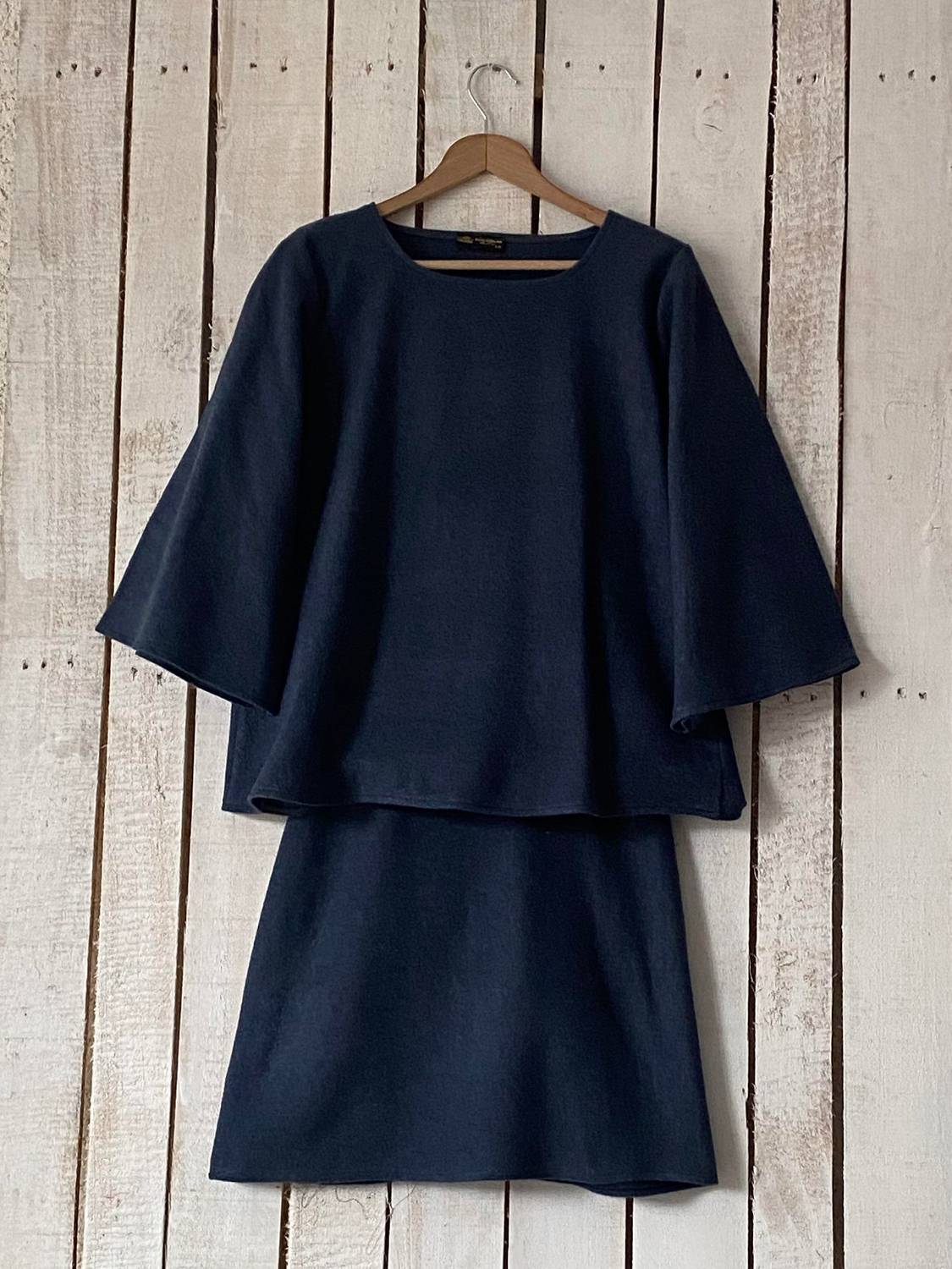 İndigo Mavisi Kısa Kaşe Bluz-Etek Takımı (2 li Takım)