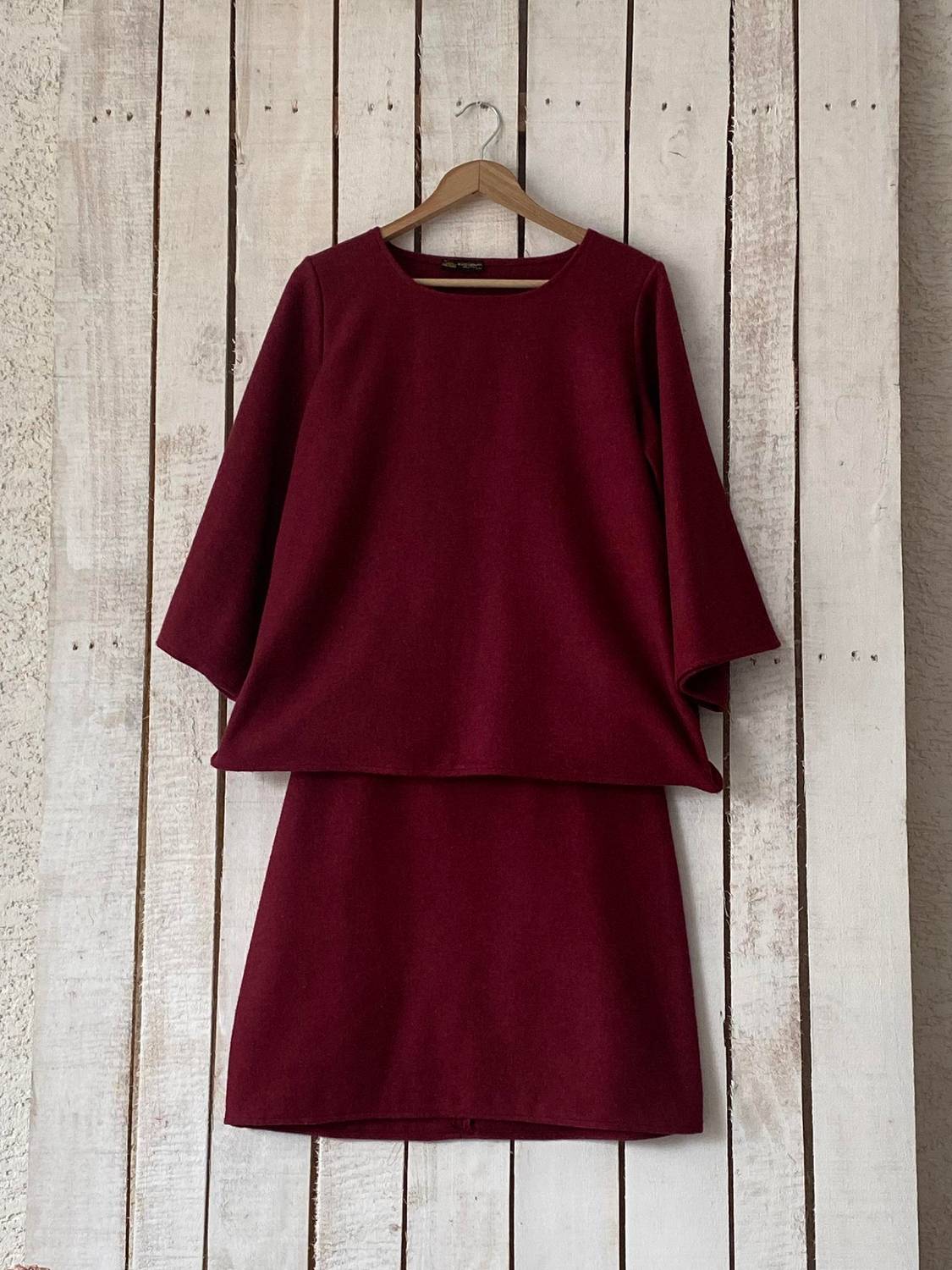 Bordo Kısa Kaşe Bluz-Etek Takımı (2 li Takım)