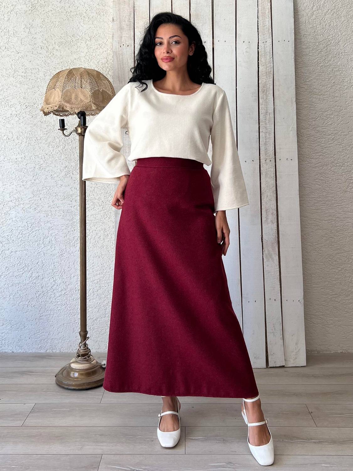 Бордо длинная юбка из кашемира с узким кроем, теплый материал, размеры 36-46, аккуратная стирка рекомендуется, длина 95-100 см