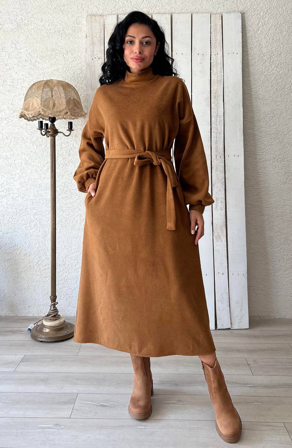 Uzun Camel Salaş Kaşe Elbise
