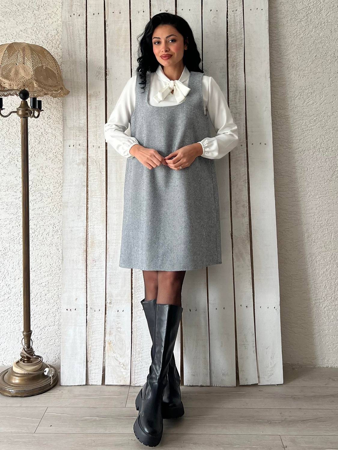 Серое платье с рыбьим рисунком из хлопкового твила, размеры от 36 до 50, для особых случаев, стирка вручную или деликатный режим