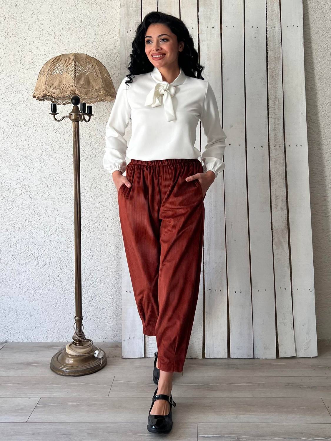 Kiremit Rengi Kadife Pantolon