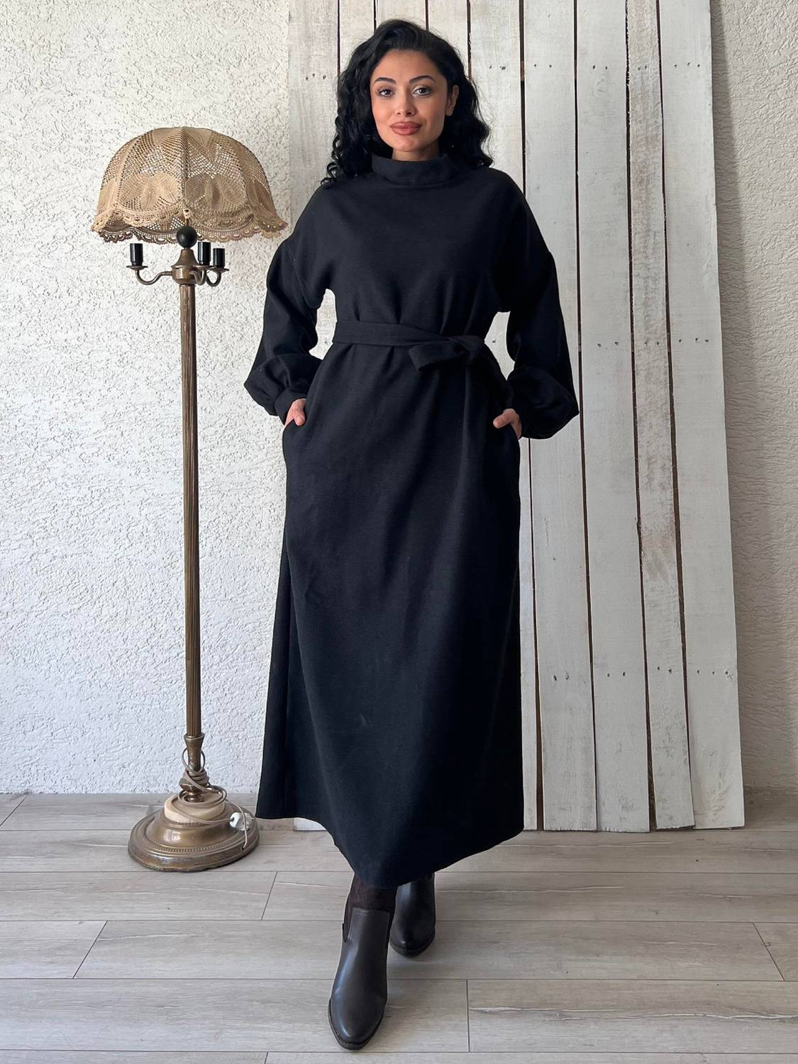 Довге чорне вільне пальто з кашеміру для жінок, стильне і комфортне, доступні розміри 36-46
