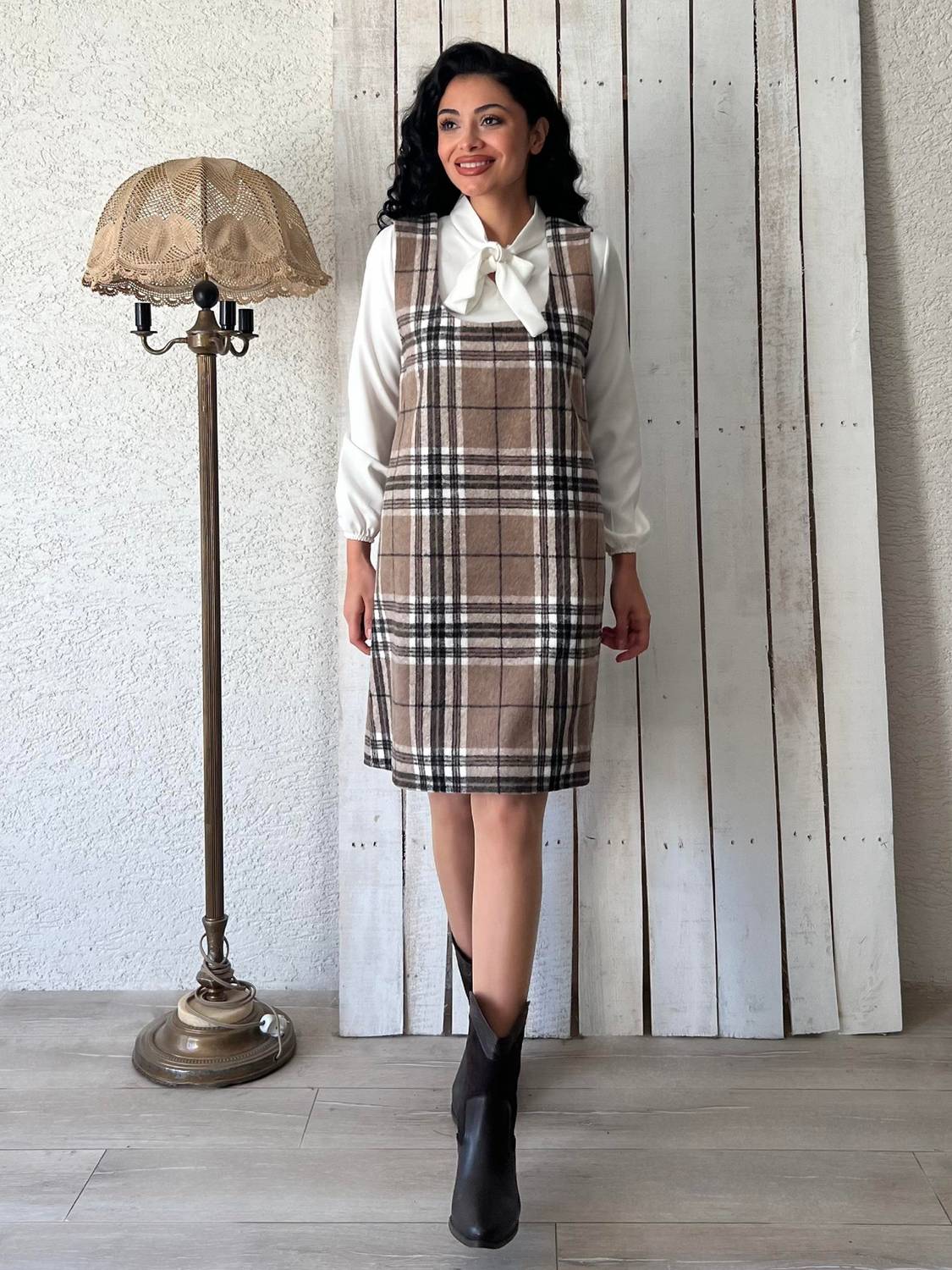 Короткое хлопковое платье с клетчатым узором для женщин, размеры 36-50, ручная стирка, не просвечивает, длина около 90-95 см