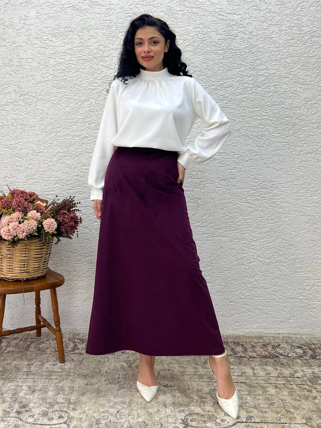 Mürdüm Fitilli Kadife A Kesim Etek