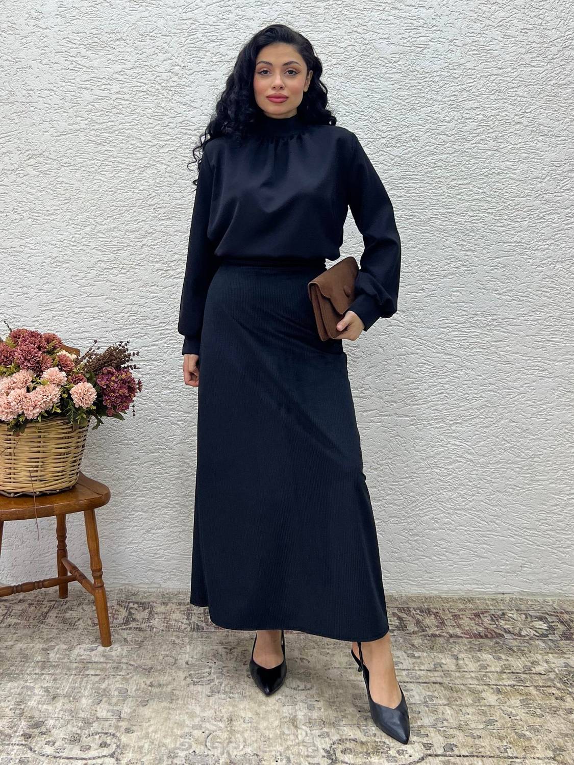 Siyah Fitilli Kadife A Kesim Etek