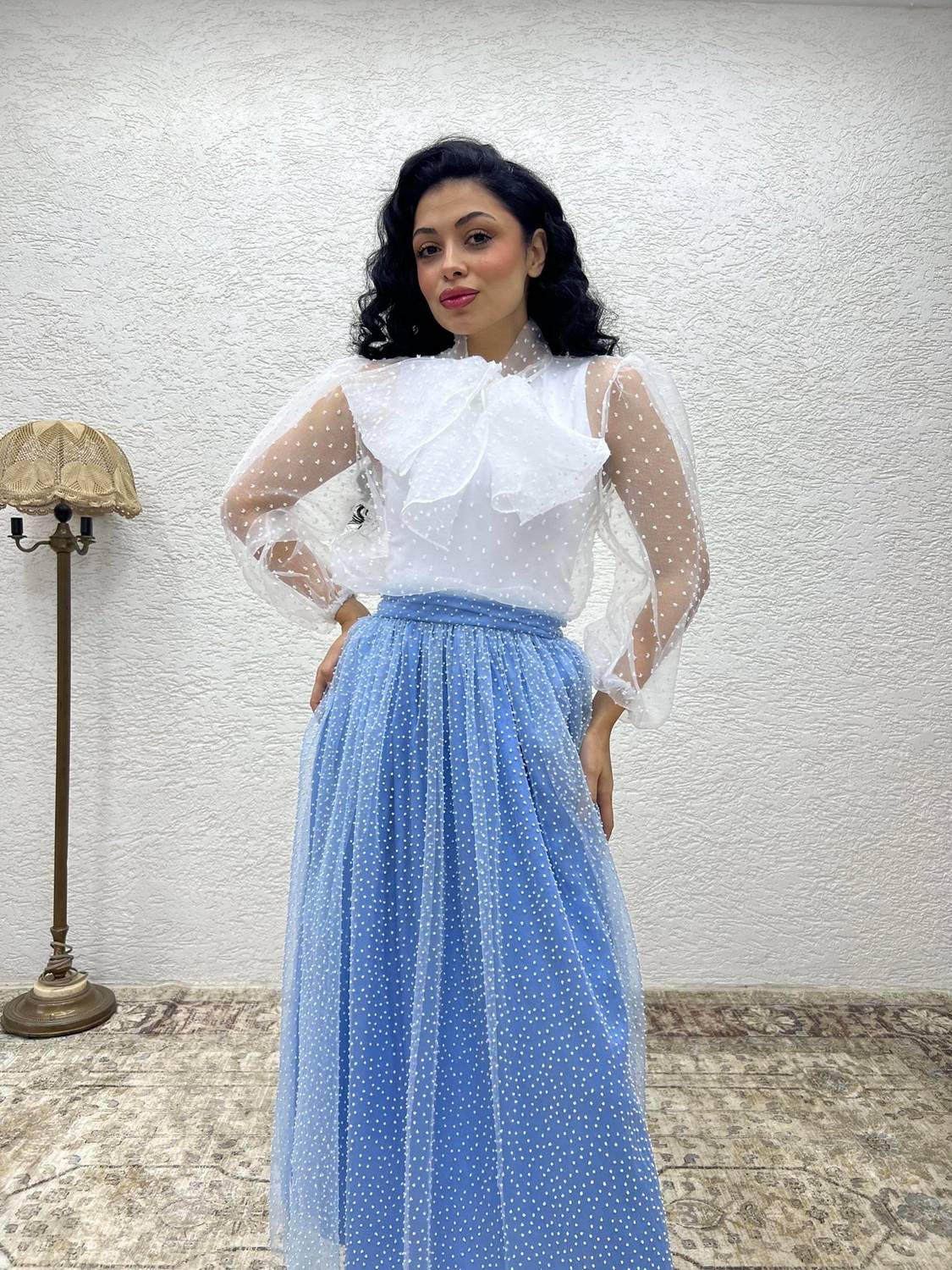 Mavi Tüllü Simli Etek