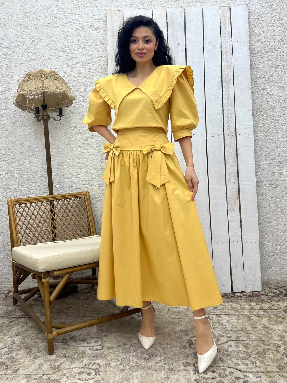 Hardal Fiyonklu Poplin Etek