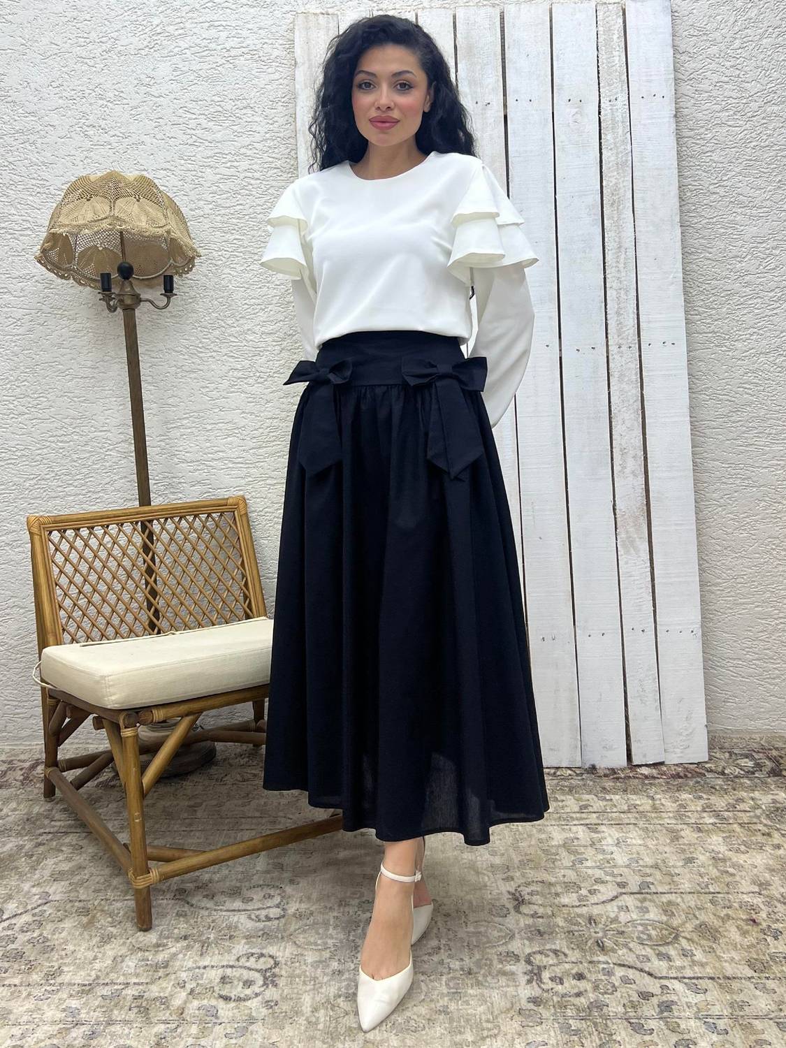 Siyah Fiyonklu Poplin Etek