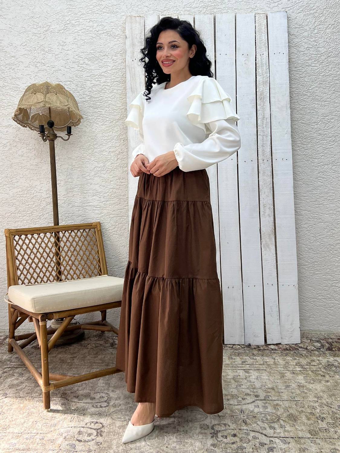 Kahverengi Poplin Kat Kat Etek