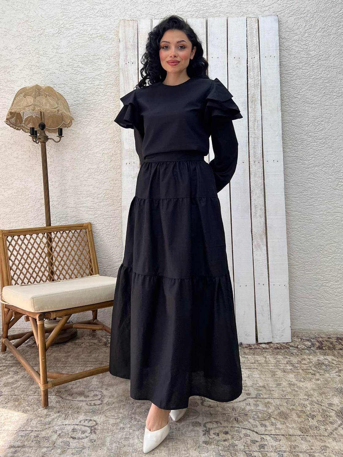 Siyah Poplin Kat Kat Etek