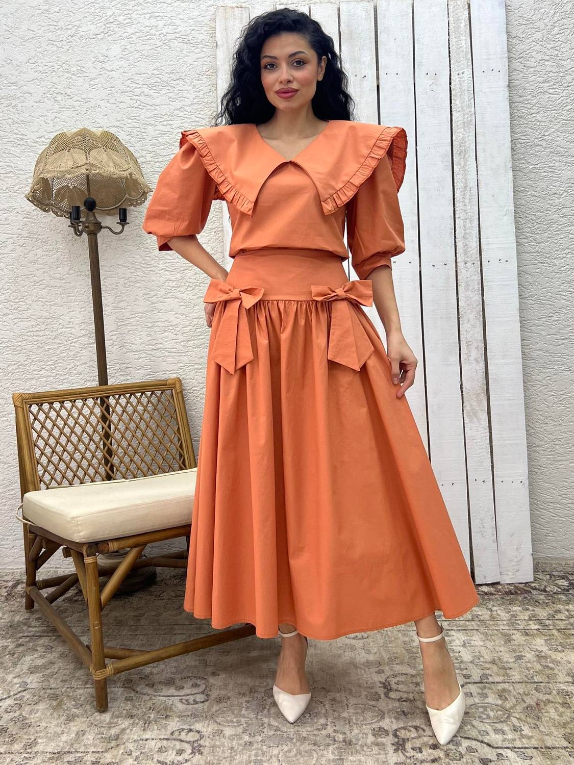 Somon Fiyonklu Poplin Etek