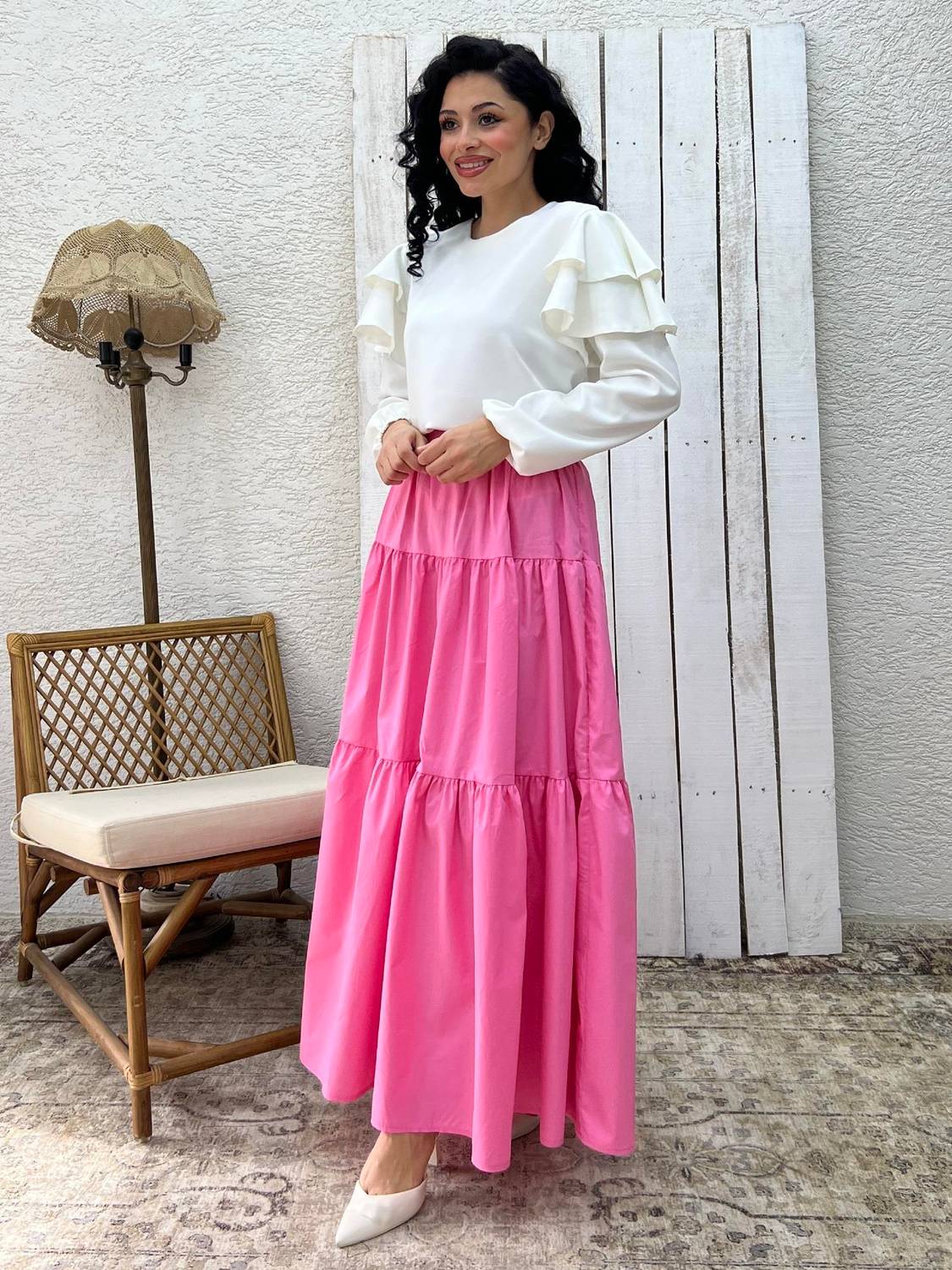 Pembe Poplin Kat Kat Etek