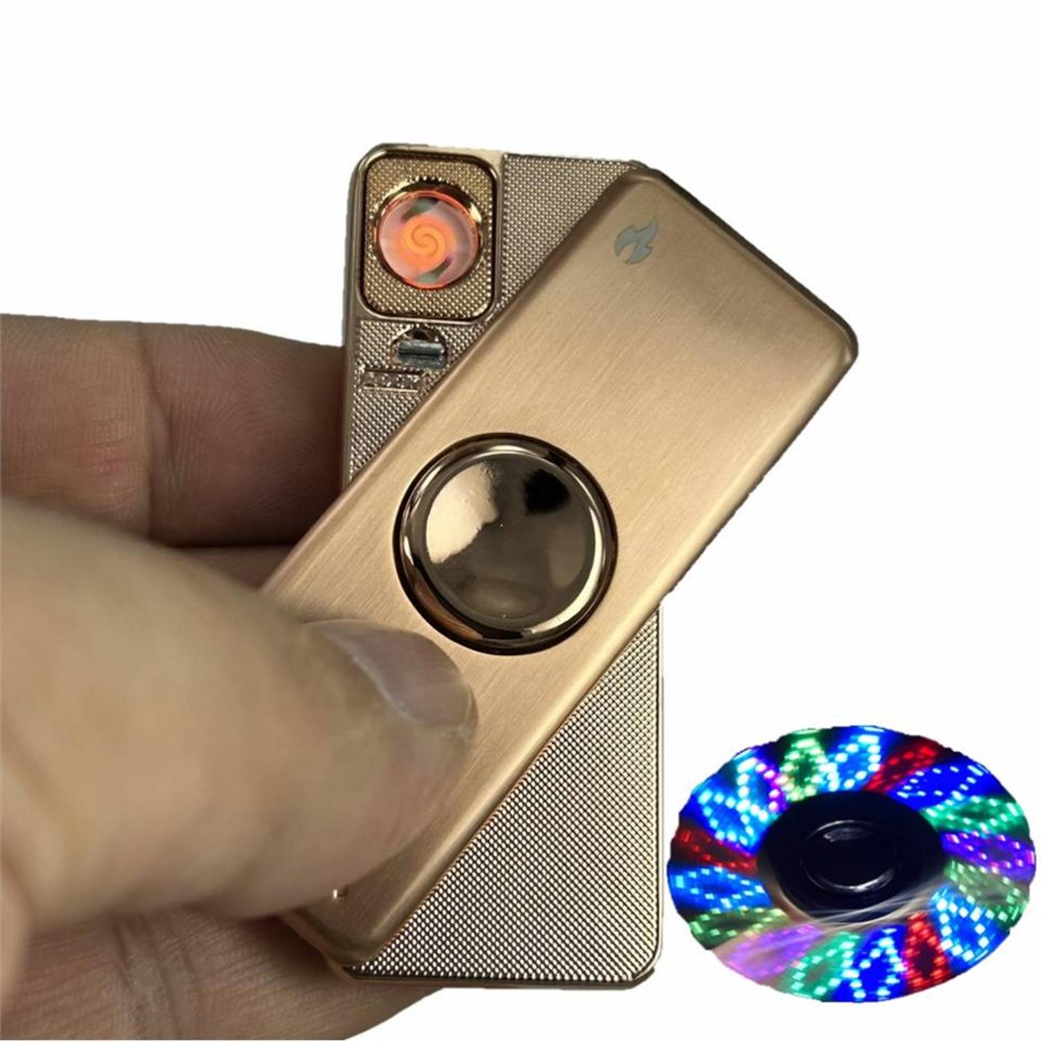 Usb Rechargeable Electronic Lighter Gold with Light Wheel