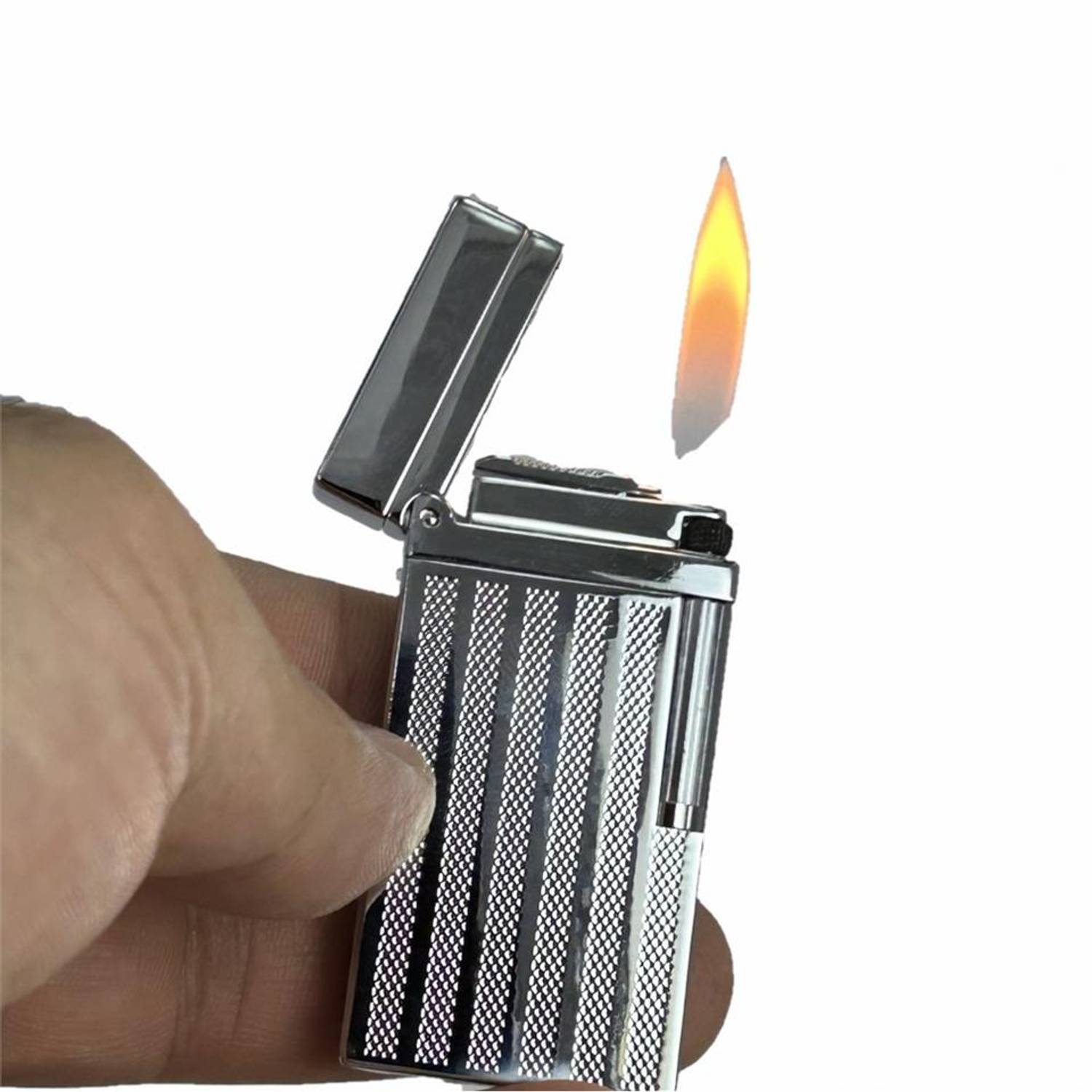 Dupont Style Side Wheel Metal Lighter Silver