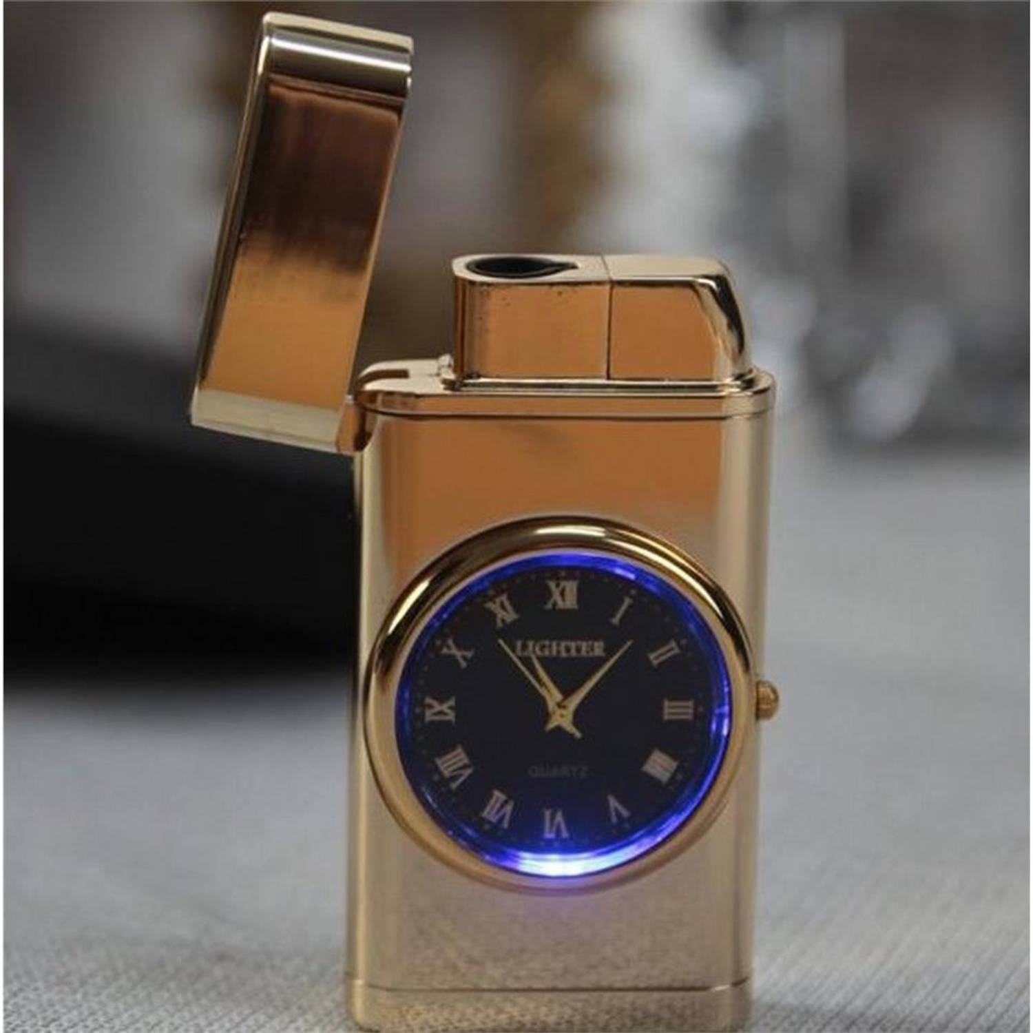 Quartz Clock Torch Jet Lighter Gold