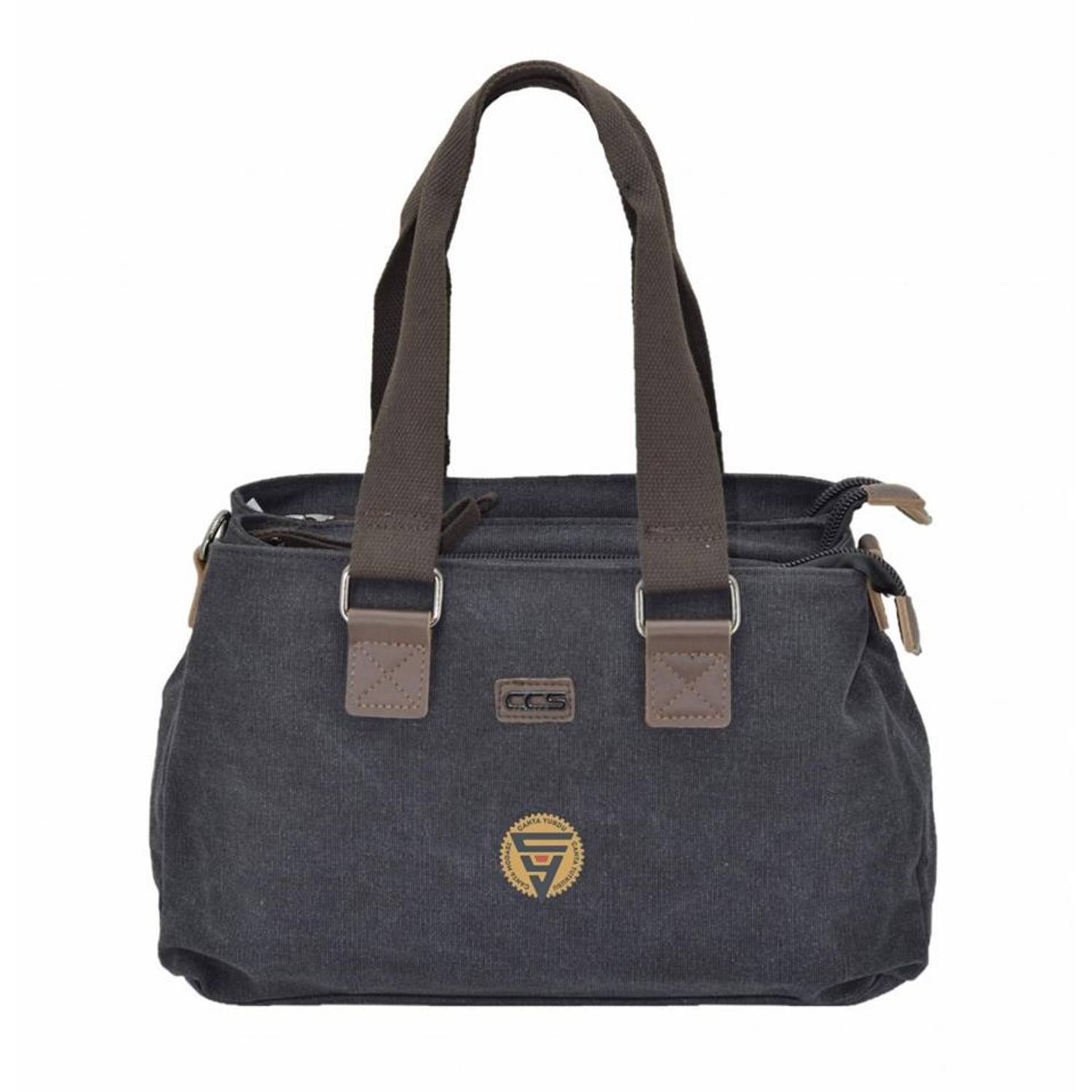 Ççs 31320 Üç Bölmeli Kanvas Kadın El ve Omuz Çanta Siyah