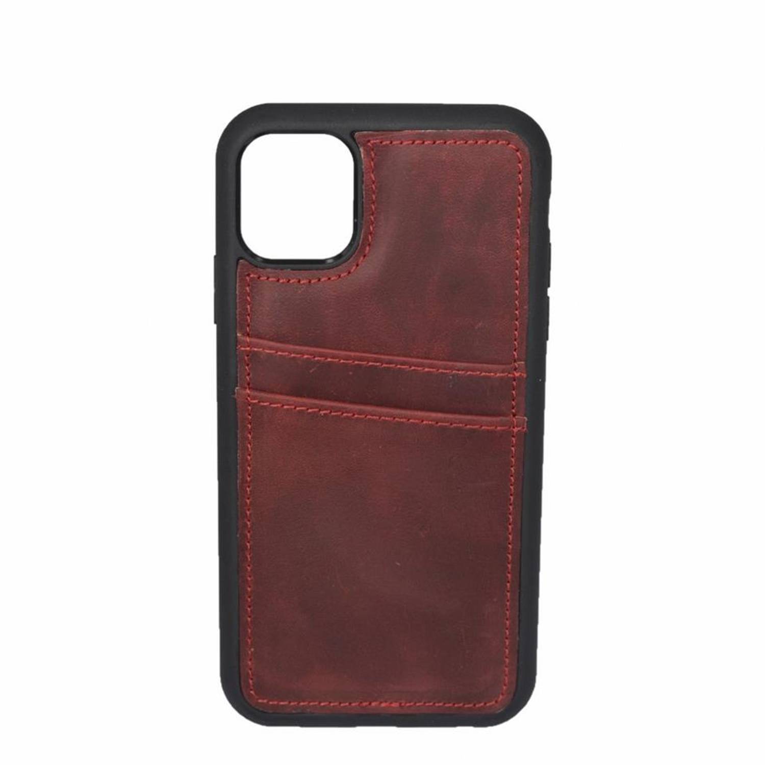 iPhone 13 Genuine Leather Cover Back Cover Card Holder Phone Case Red