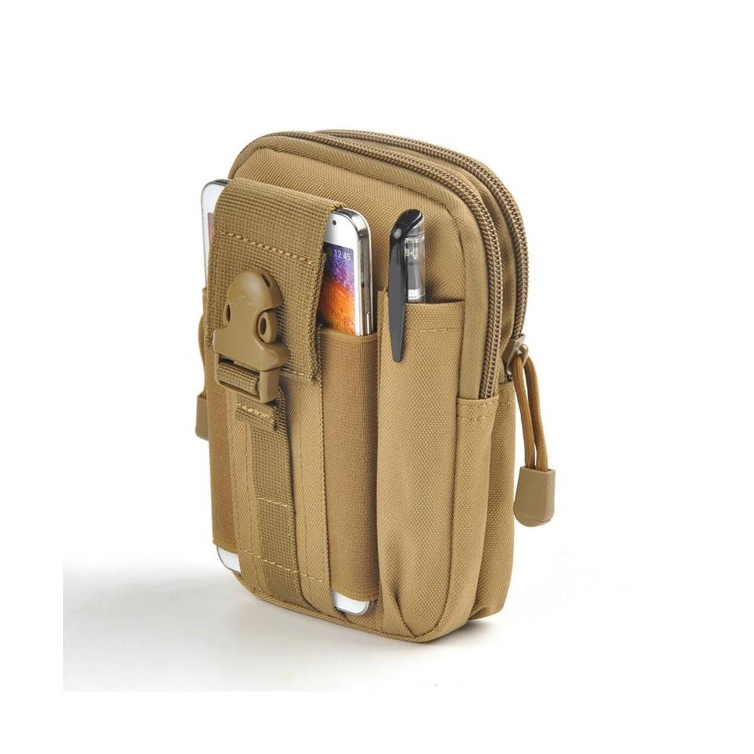 حقيبة خصر عملية بتصميم عسكري بلون الكاكي، مقاومة للماء، مثالية للرحلات والصيد، بحجم مناسب ومرونة عالية