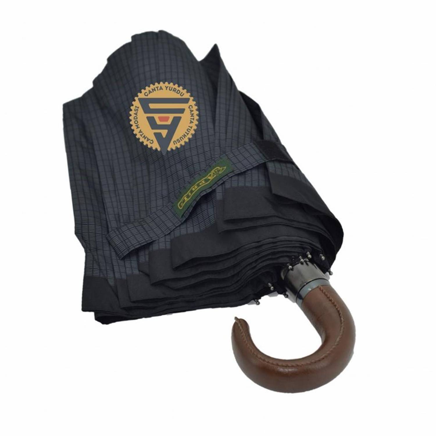 April A-228G Elite Short Leather Walking Stick Handle 10 String Umbrella Brown Handle