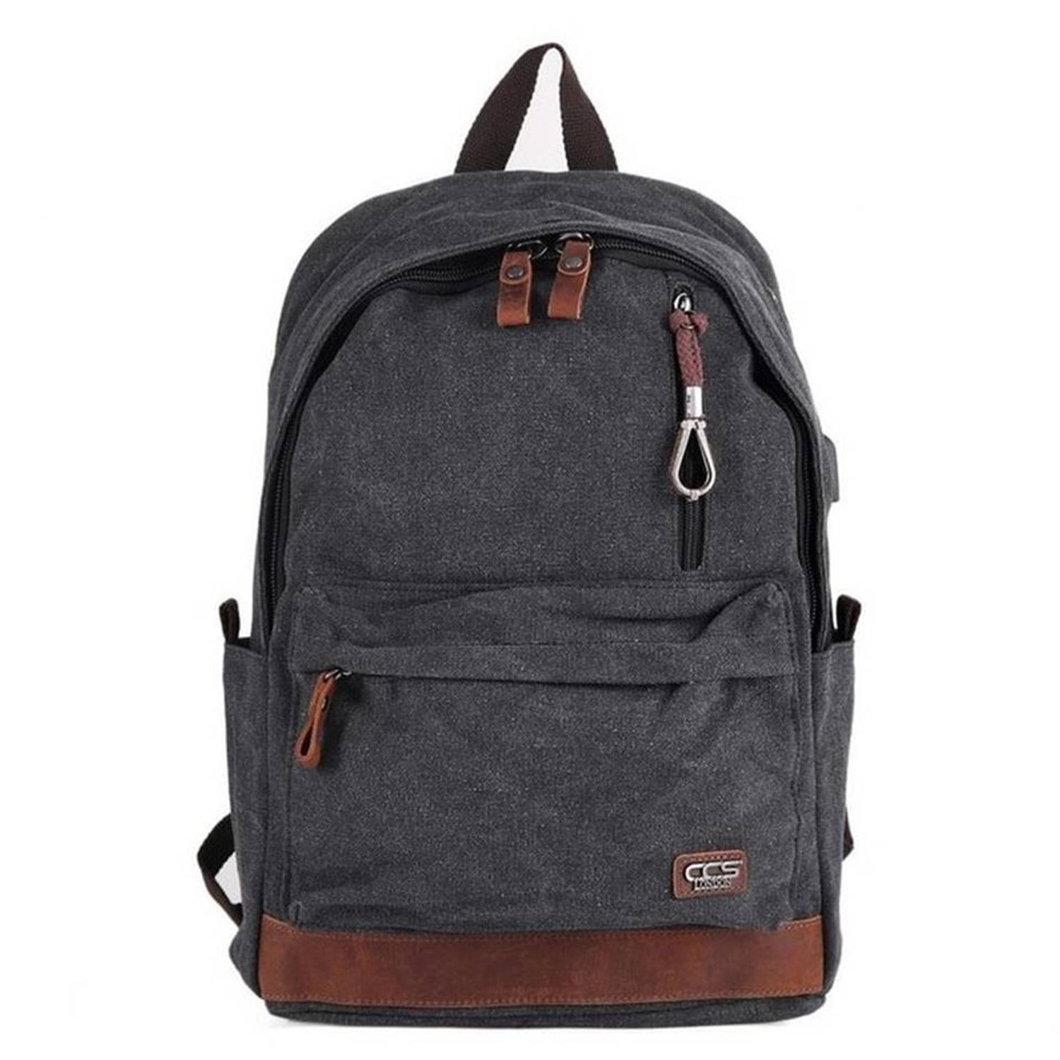 Рюкзак ÇÇS London 51568 из.canvas с USB выходом, черный, 15,6 дюймов, регулируемые ремни, 2 кармана на молнии