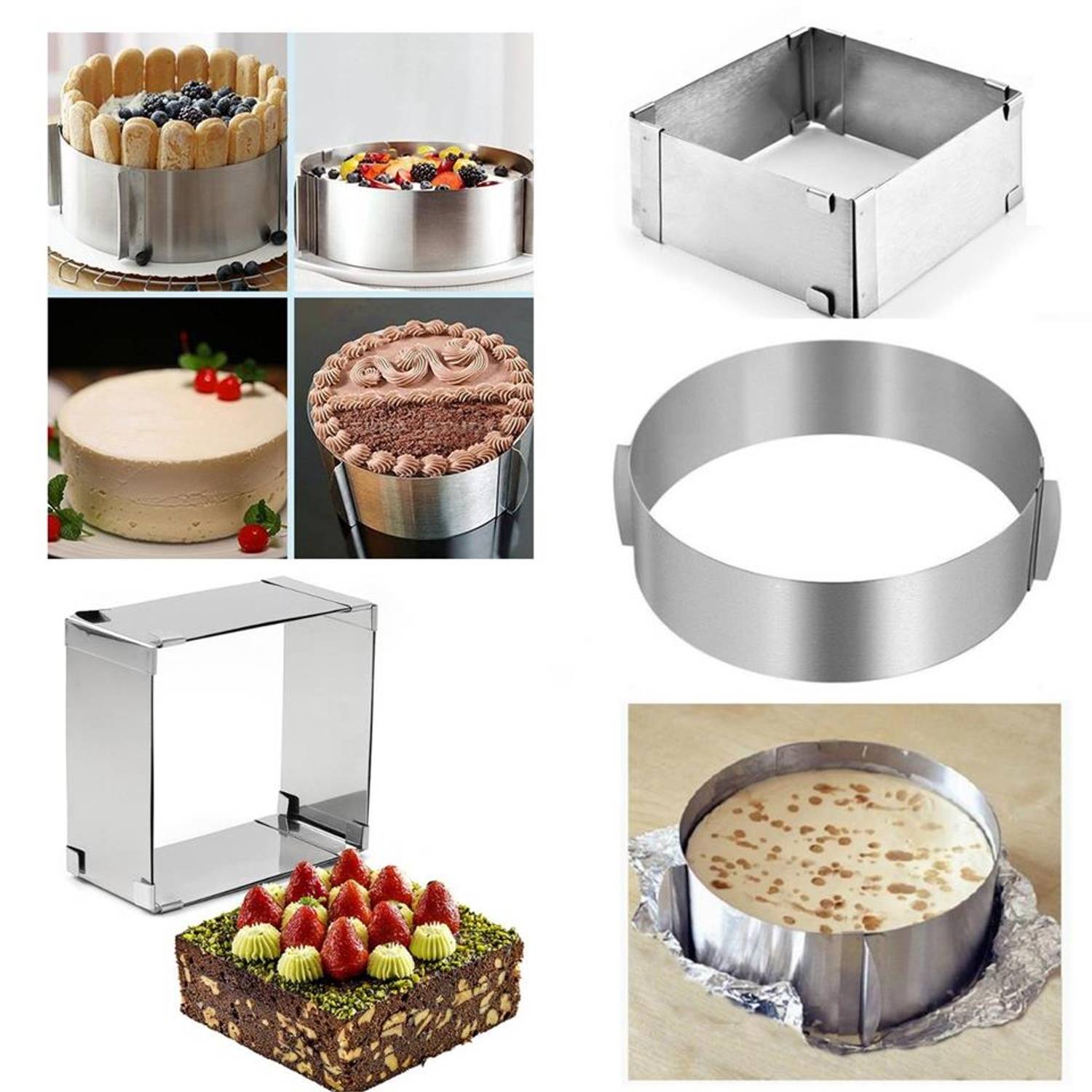 Регулируемая квадратная и круглая форма для выпечки тортов и кексов, нержавеющая сталь, 20-40х10 см, 15-30х10 см, идеальна для выпечки