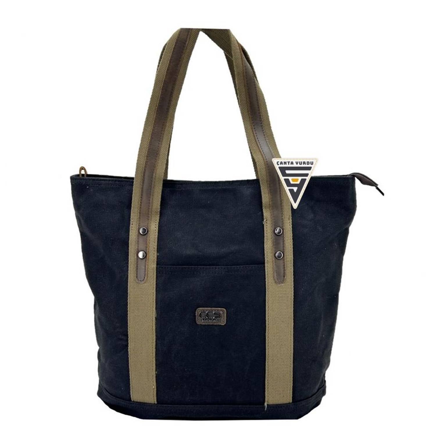 Жіноча сумка через плече Ççs London 31485 XXL з чорного вощеного канвасу, 38x32x15 см, з відділеннями для телефону і особистих речей