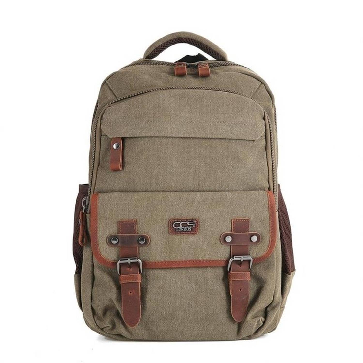 Рюкзак ÇÇS London 51567 з канвасу, оливковий, з відділенням для ноутбука 15,6 дюймів, регульованим ременем та додатковими кишенями