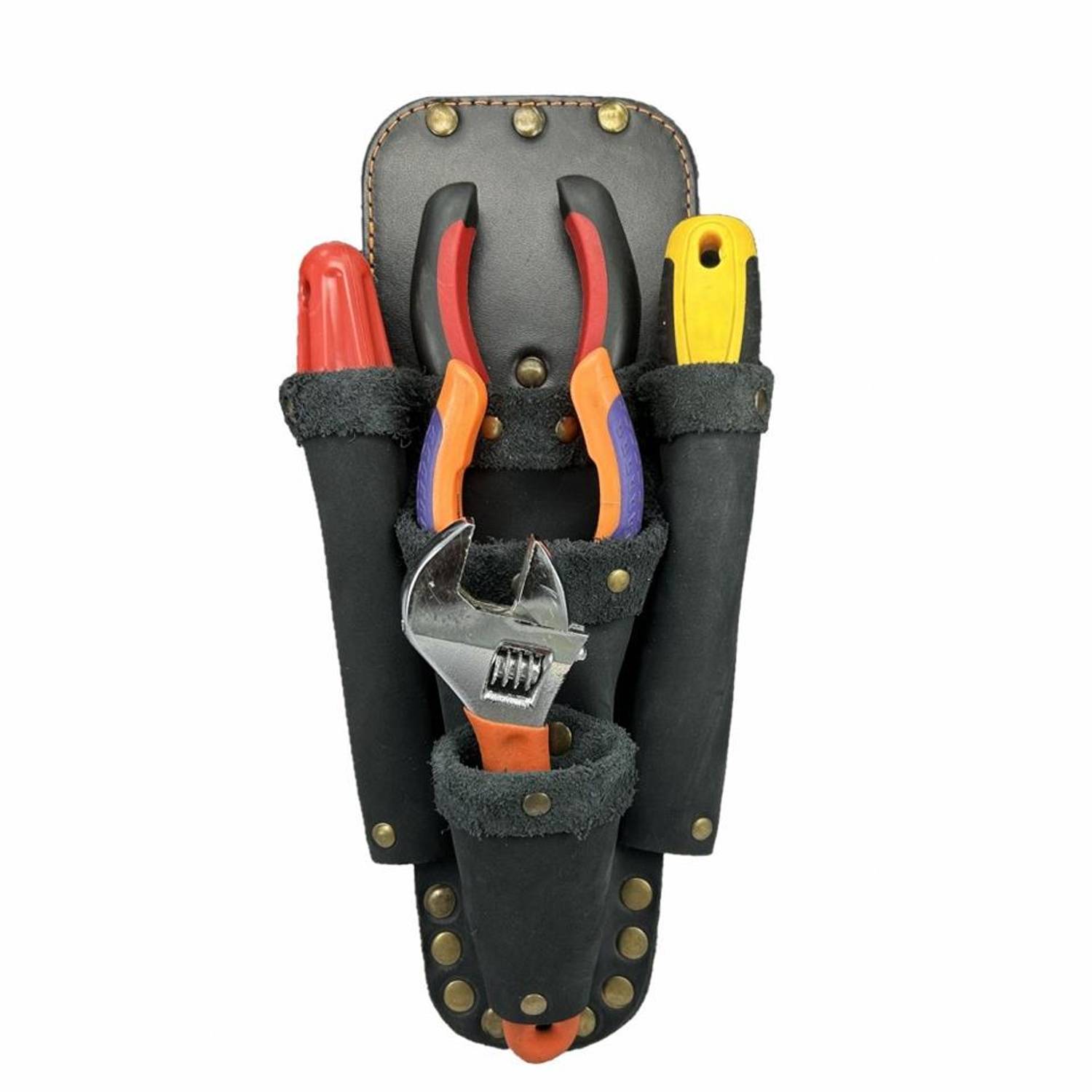 Натуральная кожаная поясная сумка для электриков CA102 черная, идеальна для мастеров и техники, с прочными заклепками и удобным креплением на ремне