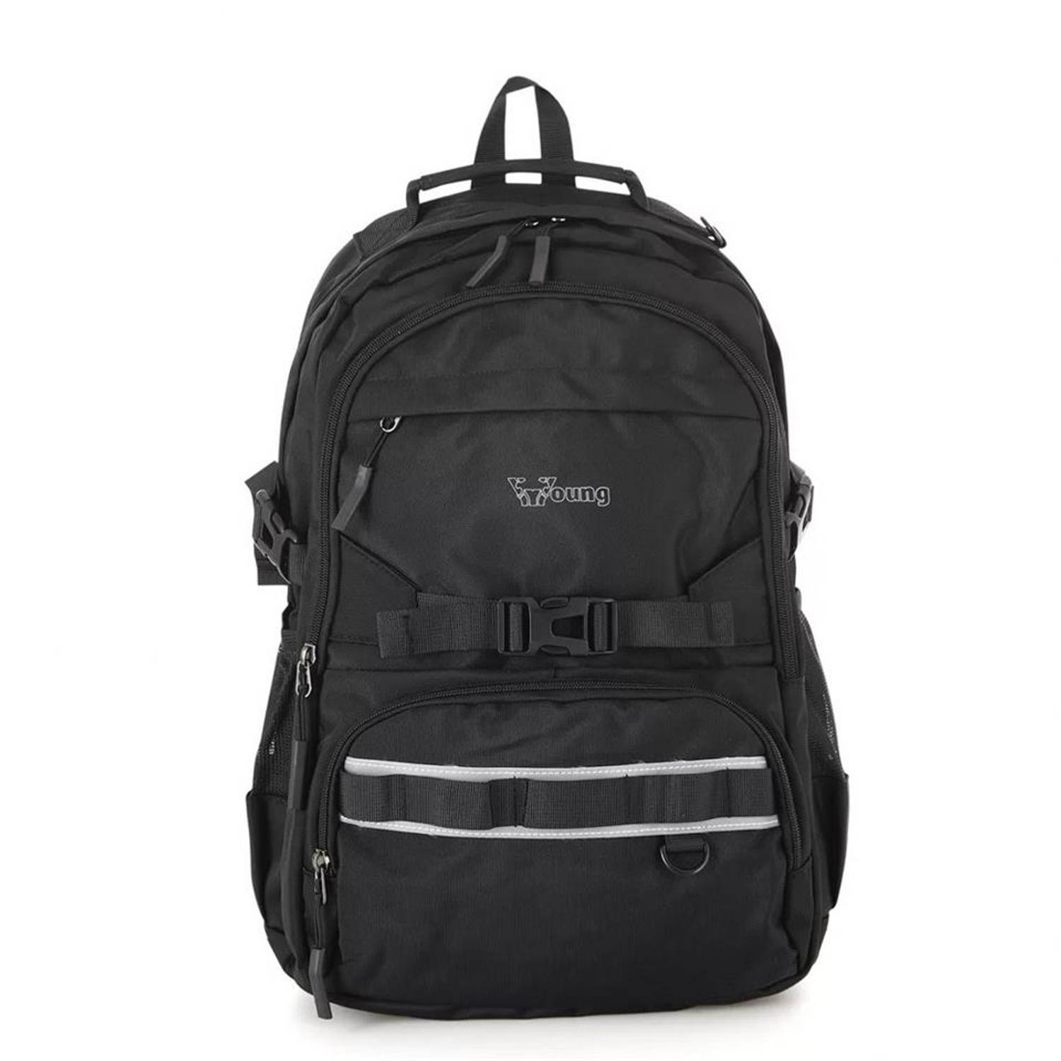 Рюкзак для школы Young 51541 черного цвета с двумя основными отделениями, карманами, регулируемыми лямками, размер 30x45x15 см из полиэстера