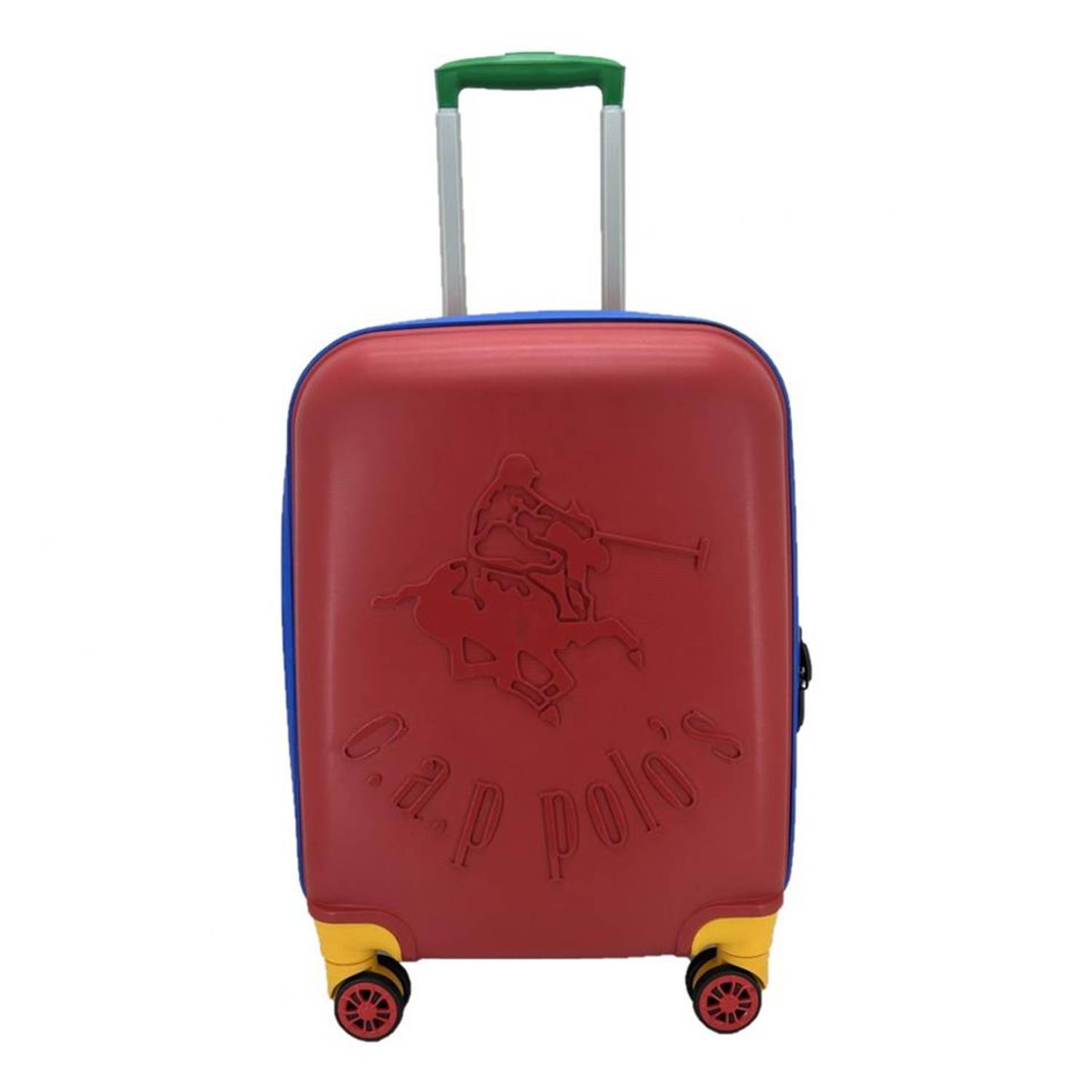 حقيبة صغيرة من Cap Polo مصنوعة من البولي بروبيلين باللون الأحمر، سهلة الحمل، مع عجلات دوارة، مصممة لتحمل الصدمات وتضمن تنظيم الأمتعة