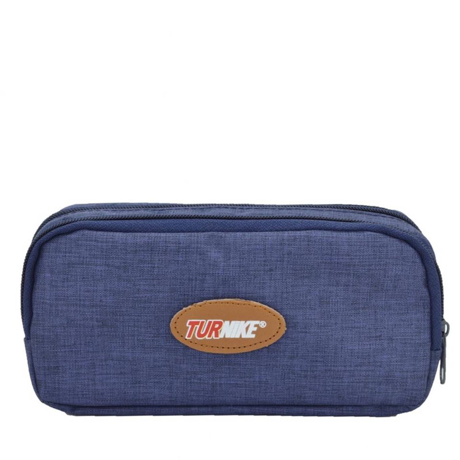 Double Pocket Linen Pencil Bag Navy Blue