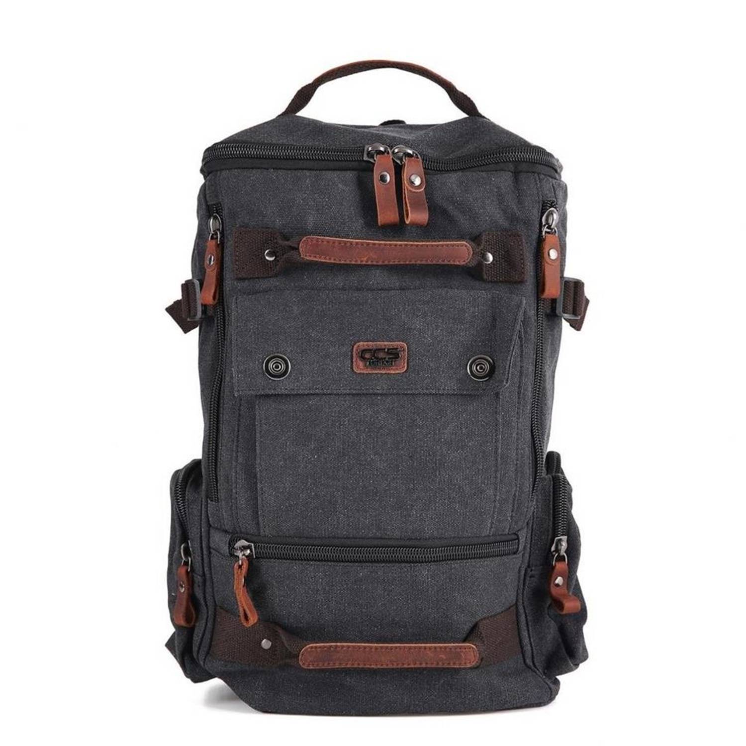 حقيبة ظهر قماشية سوداء XL من ÇÇS لندن 51564 مقاومة للماء مع حجرة لجهاز اللاب توب ومستويات تنظيم متعددة