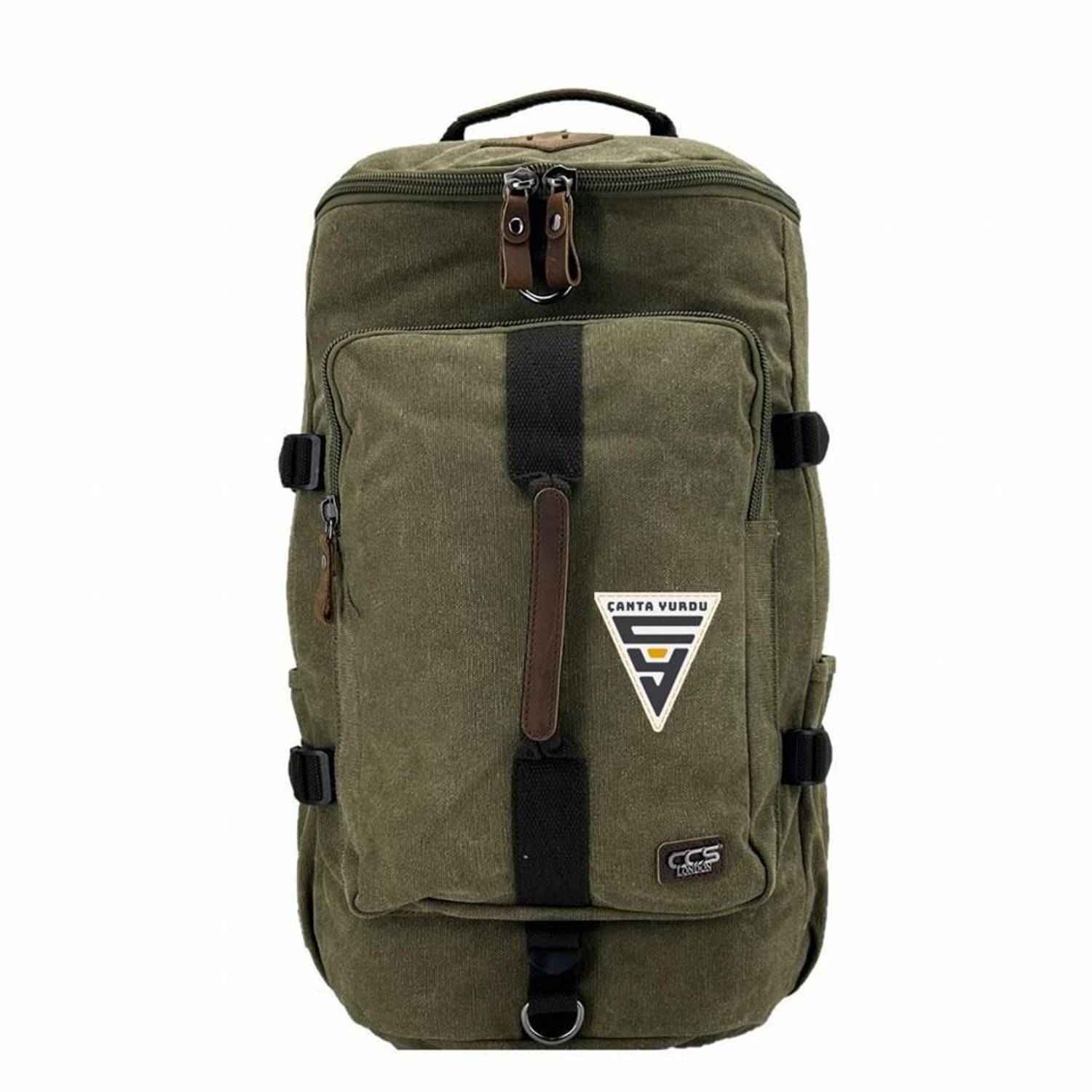 Рюкзак ÇÇS London 51566 из водонепроницаемого канваса, отделение для ноутбука, регулировка плечевых лямок, цвет хаки, размеры 26x49x25 см