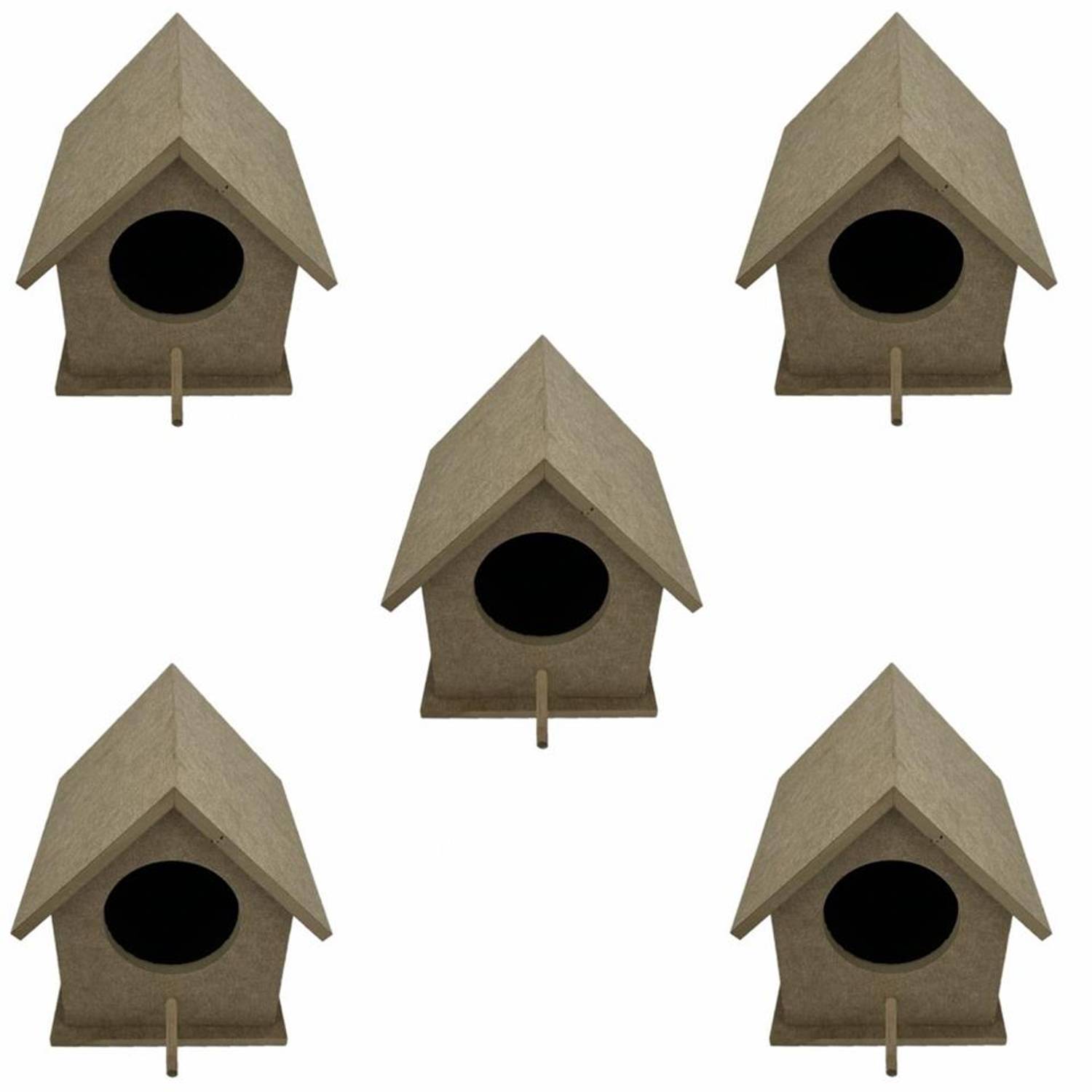 Five Medium Wooden Bird Nest 15x16 Cm