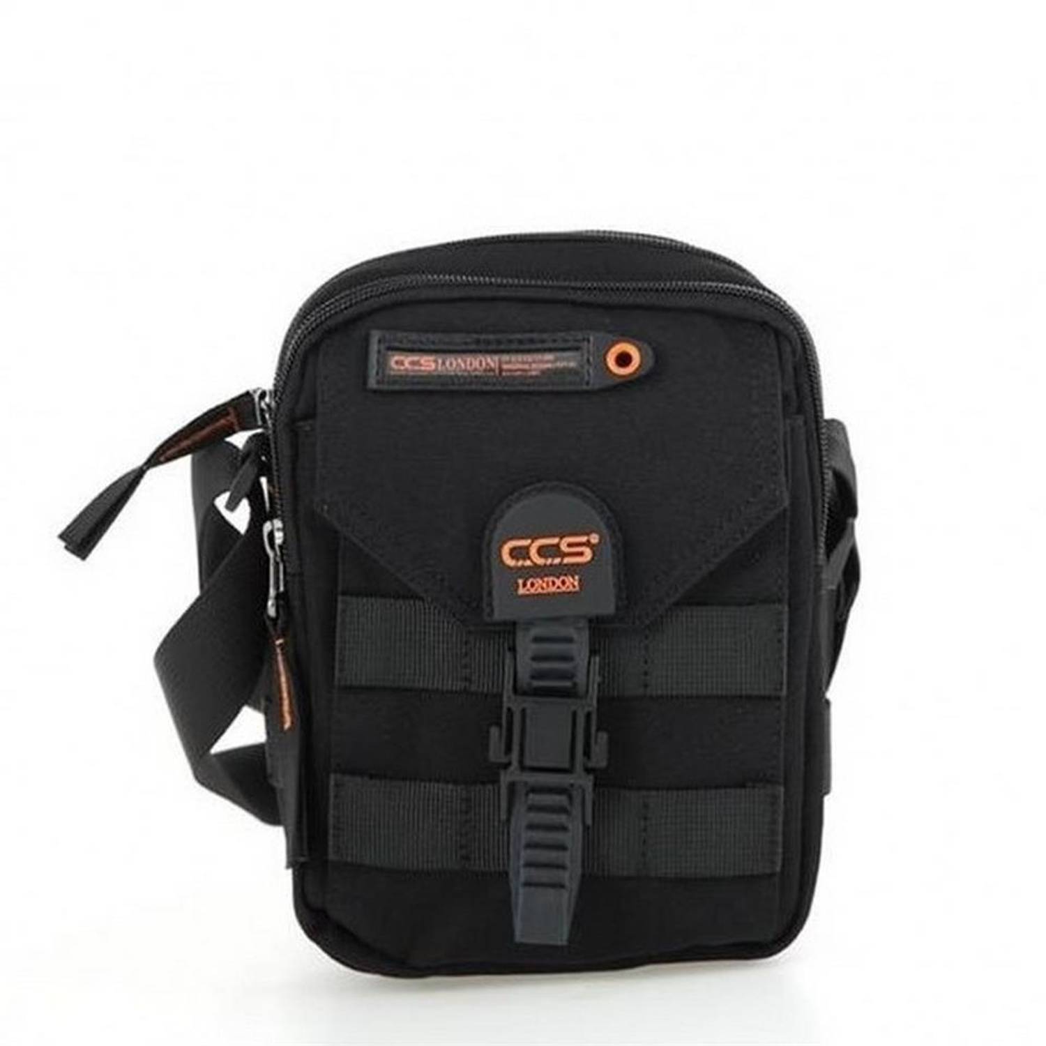 Чорна сумка через плече CCS 31401 з двома основними відділеннями, регульованим ремінцем та додатковими кишенями