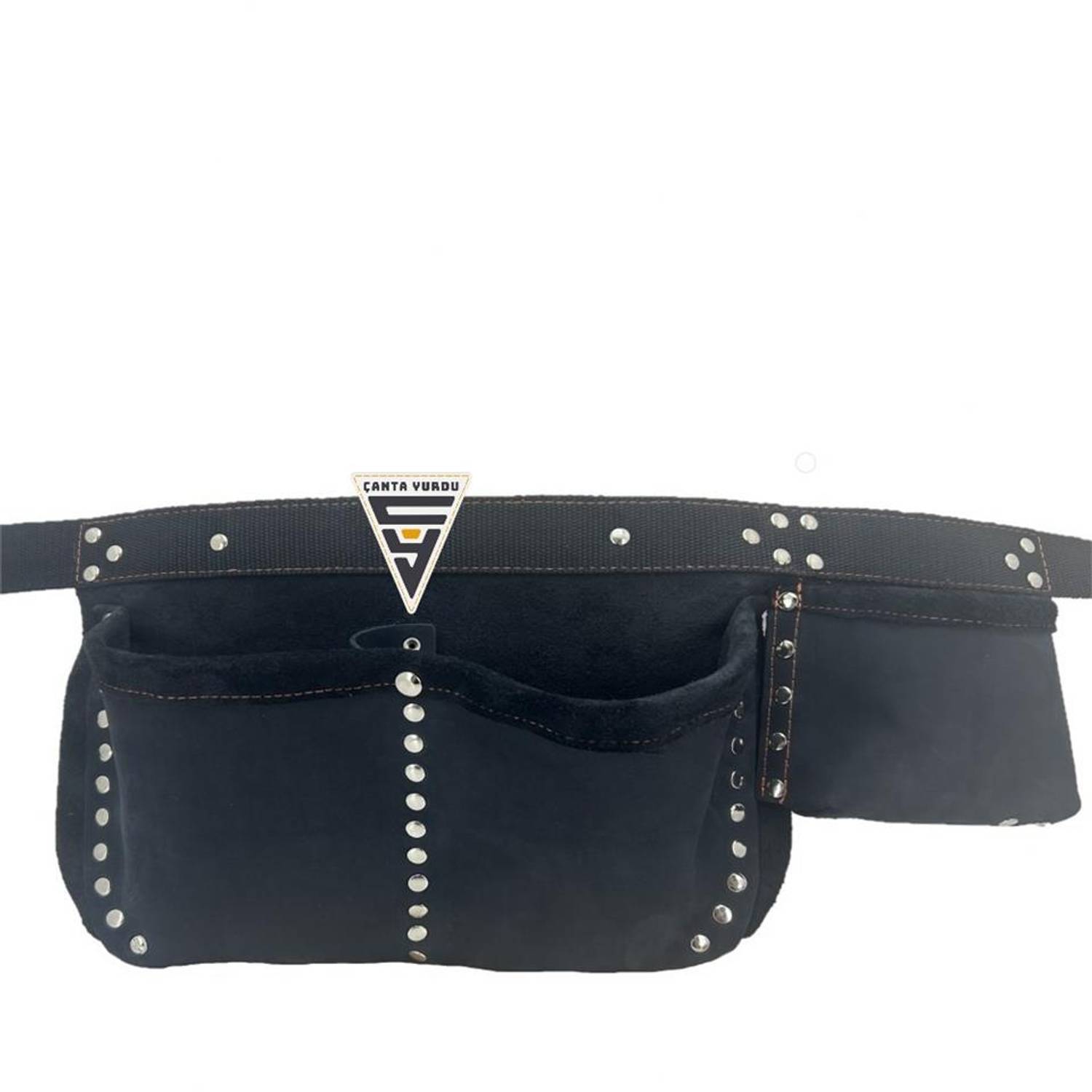 Небольшая органайзер-сумка для инструментов из высококачественной черной натуральной кожи с регулируемым ремнем. Идеальна для мастеров и строительных работ