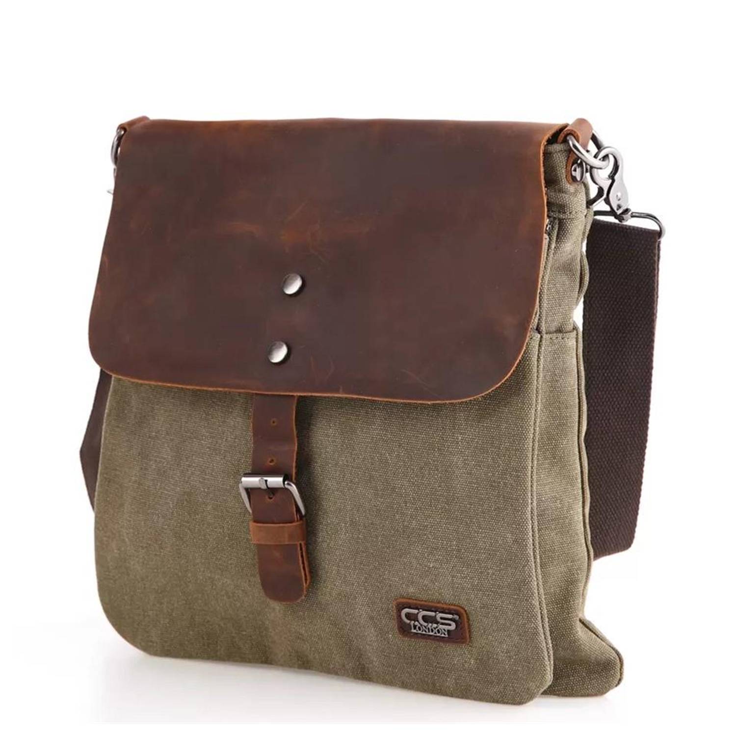 Ççs 31350 Canvas Leather Messenger Shoulder Bag Green