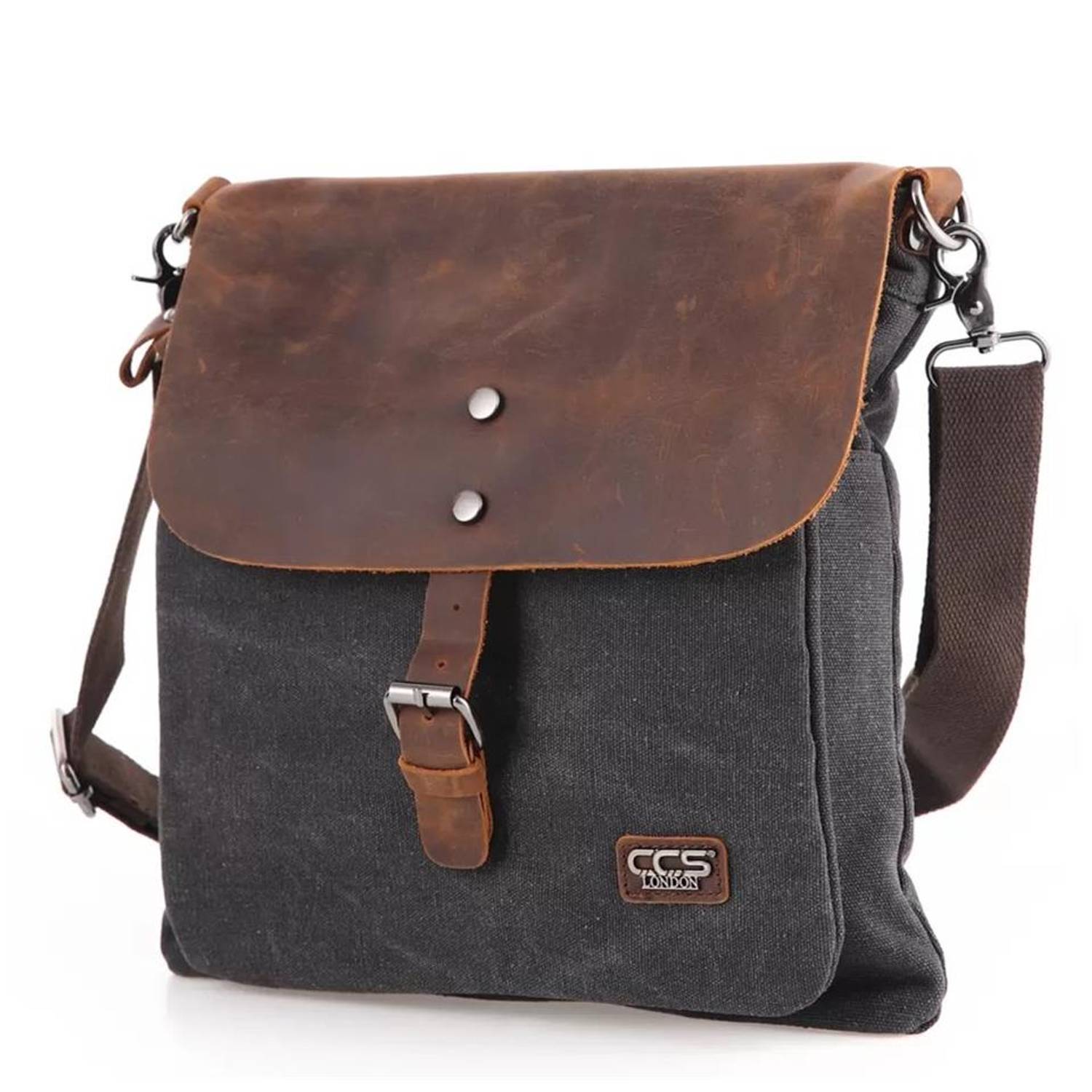 Ççs 31350 Canvas Leather Messenger Shoulder Bag Black