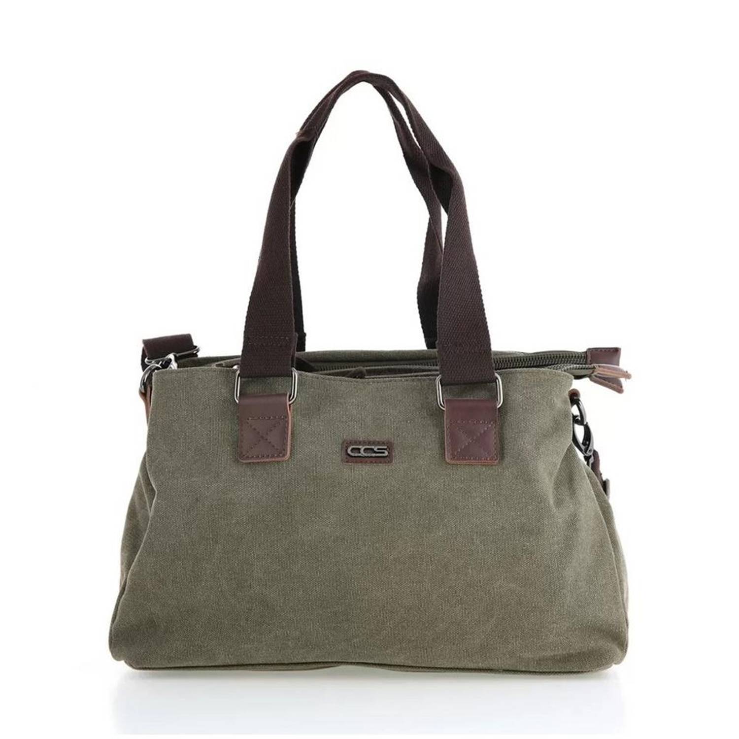 Жіноча сумка з трьома відділеннями з канвасу, зелена, розмір 35x25x15 см, регульовані ручки, відділення для телефону, гаманця та карток