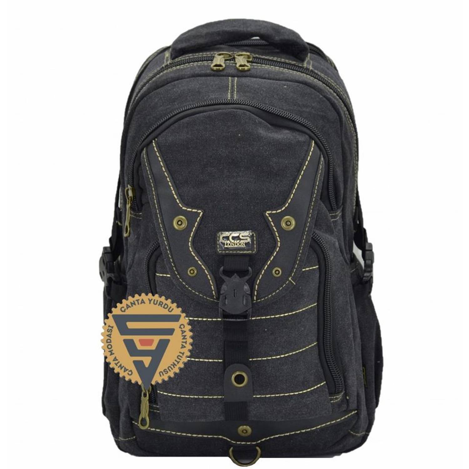 Чорний водонепроникний канвасний рюкзак Ççs 51406 з 4 відділеннями, м'якою спинкою та регульованими лямками для школи і повсякденного використання